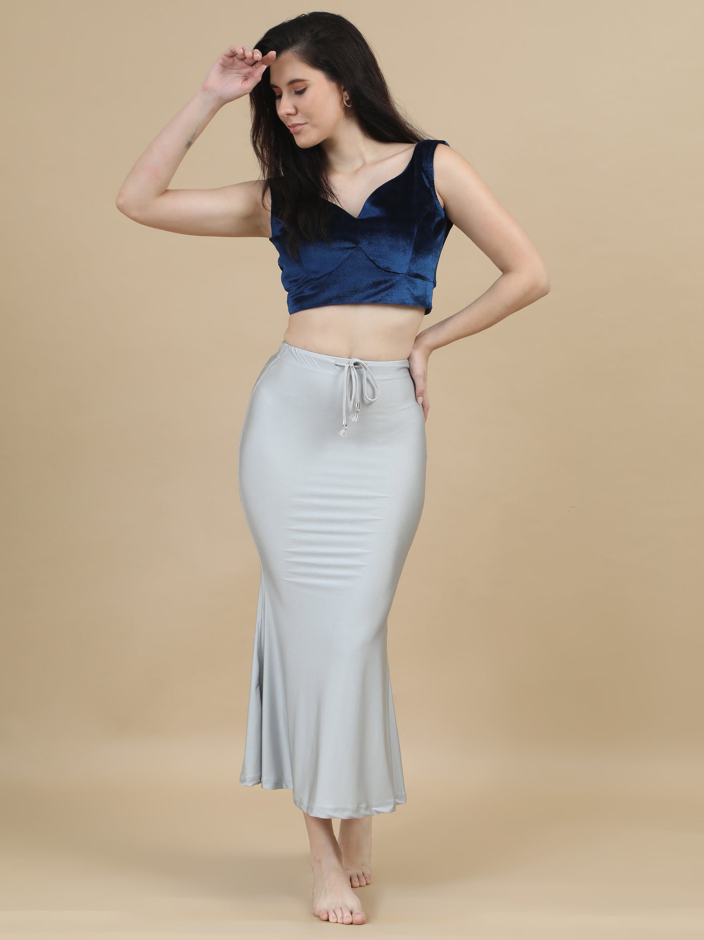 Light Silver Shimmer Saree Body Shaper for Women