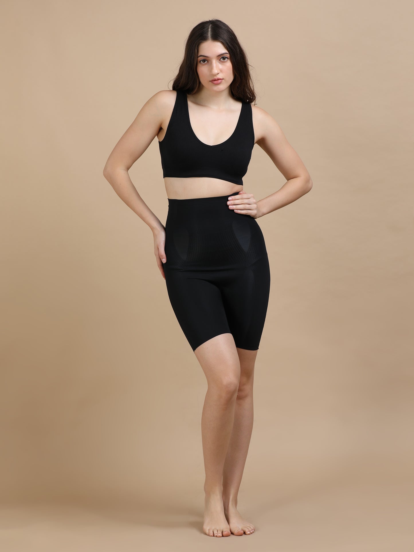 Polyamide Black High-Waist Body Shapewear ECS855 – Tummy & Thigh Control