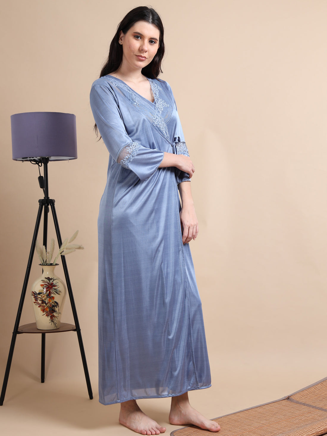  2 piece satin bridal nightwear set with top and bottom