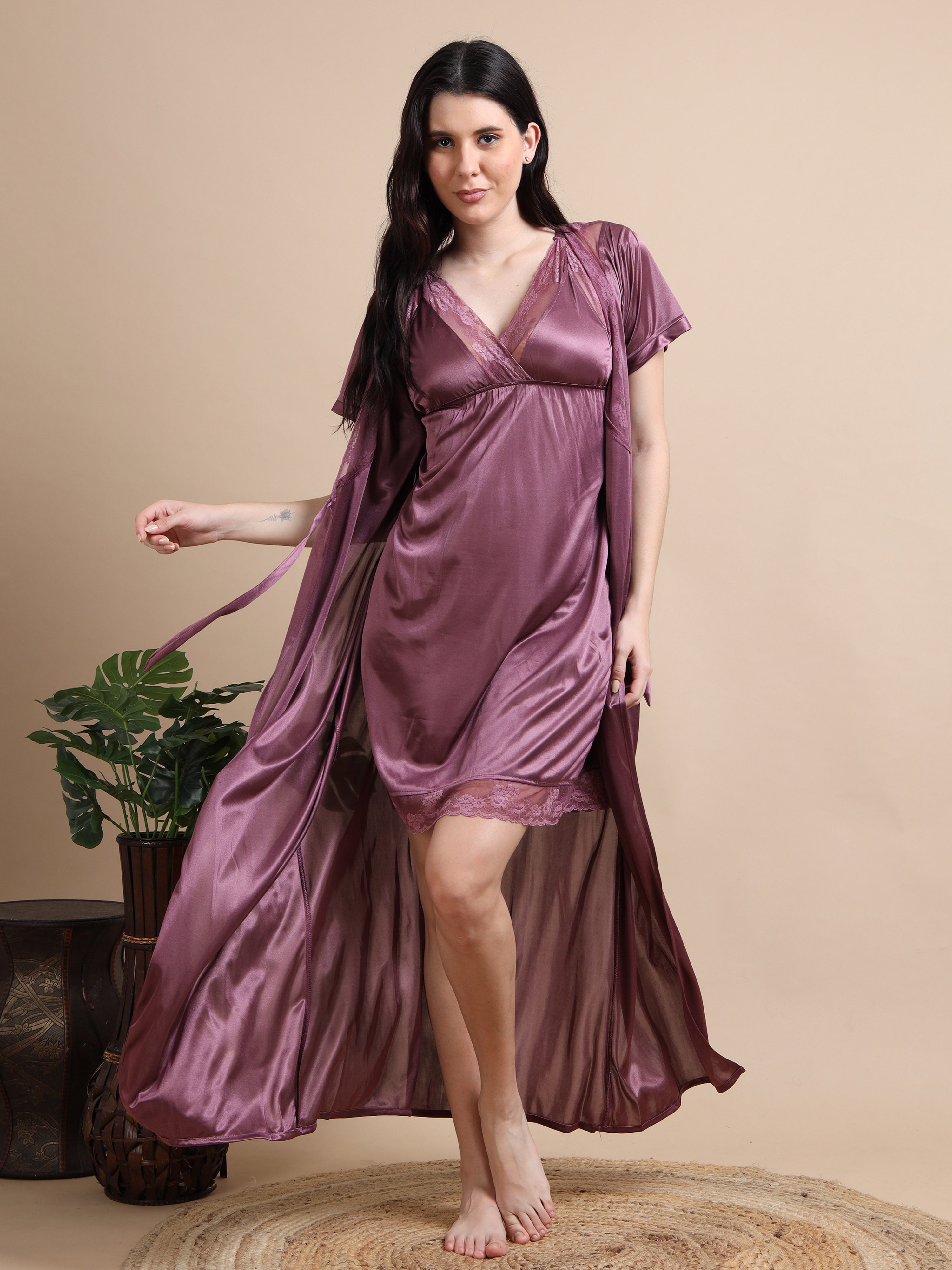 	Satin 2 piece bridal nightwear set for women