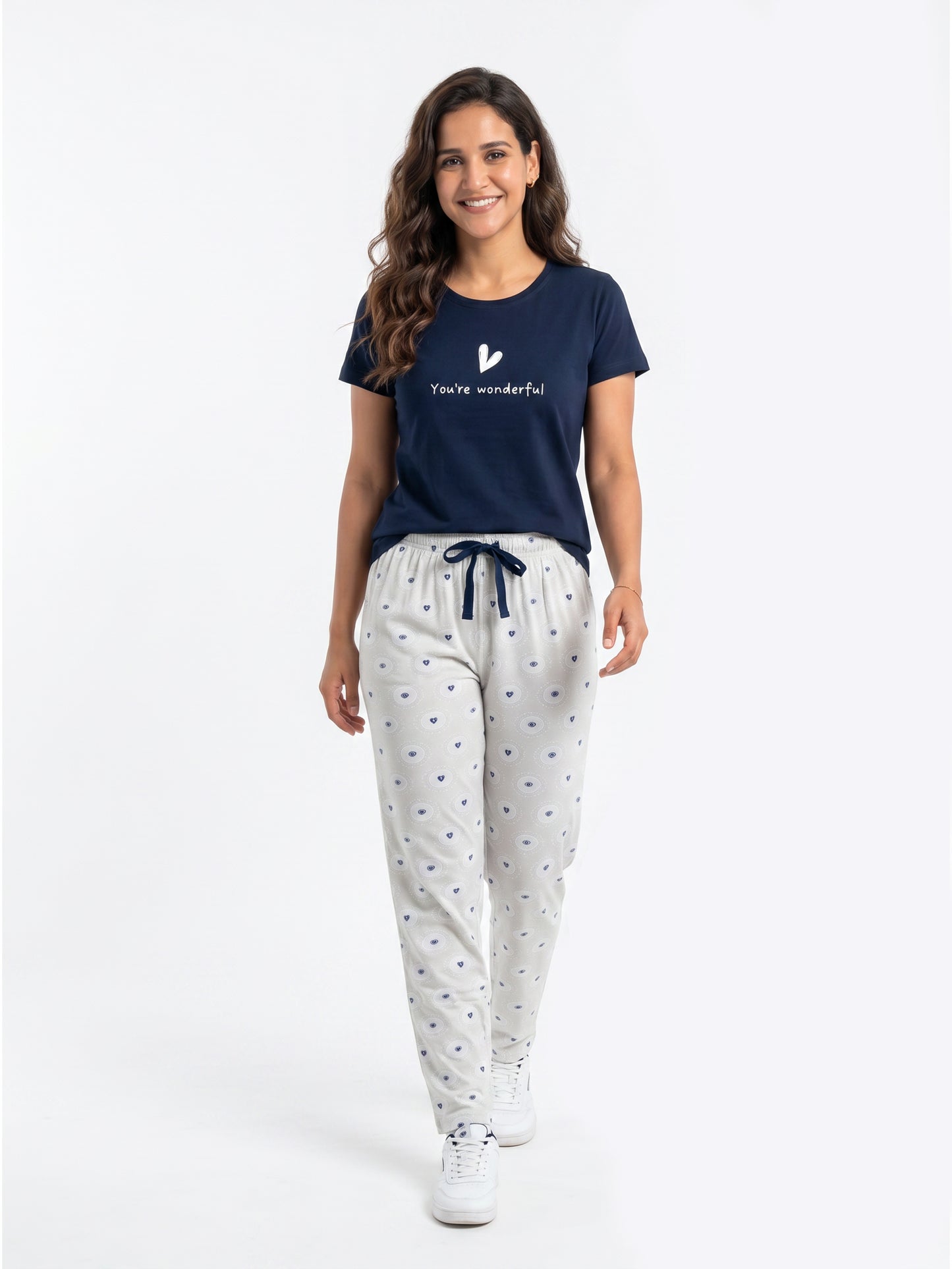 Cotton Top with Pyjama Night Suit - Black - SS2877