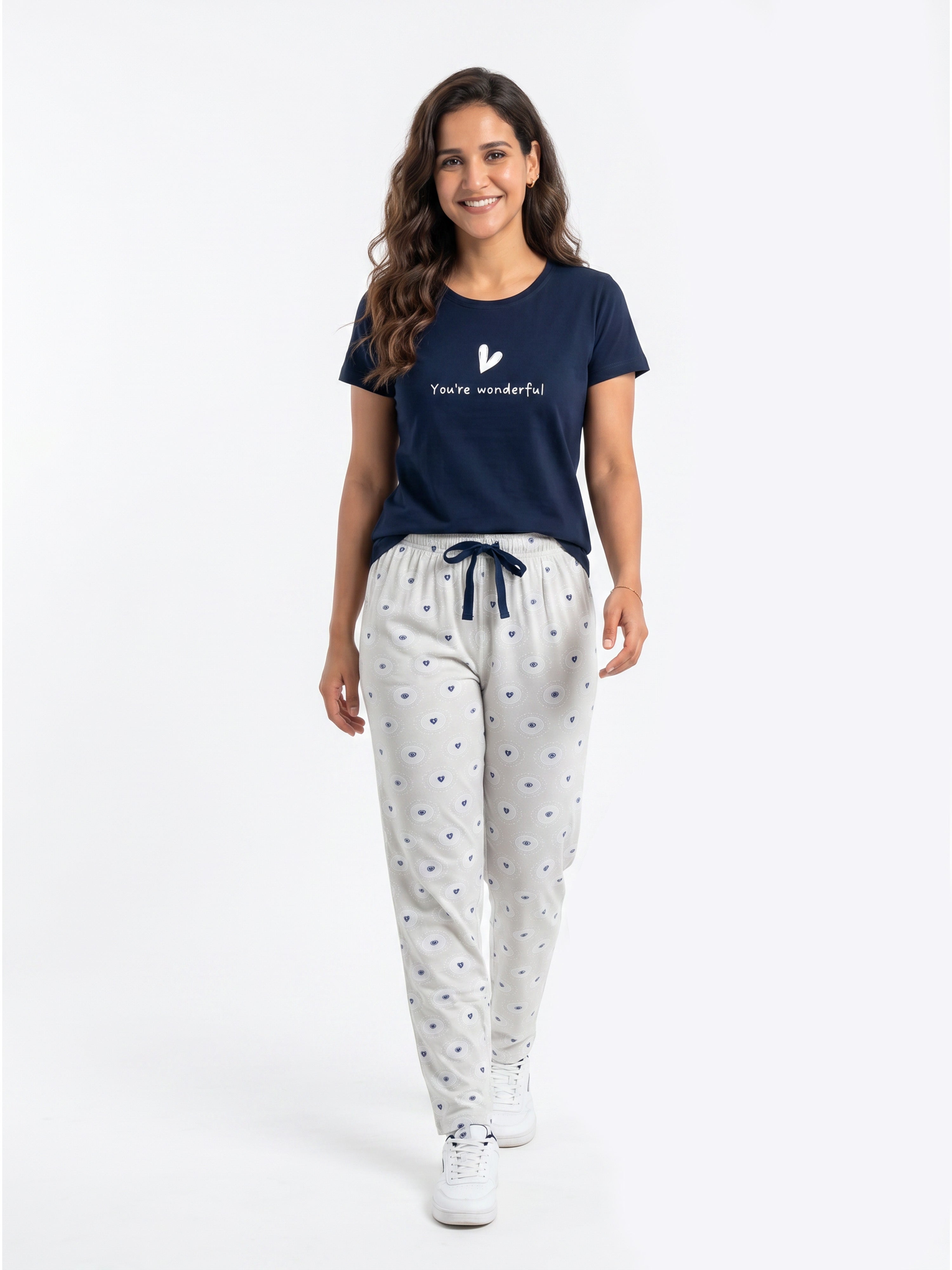 Cotton Top with Pyjama Night Suit - Black - SS2877