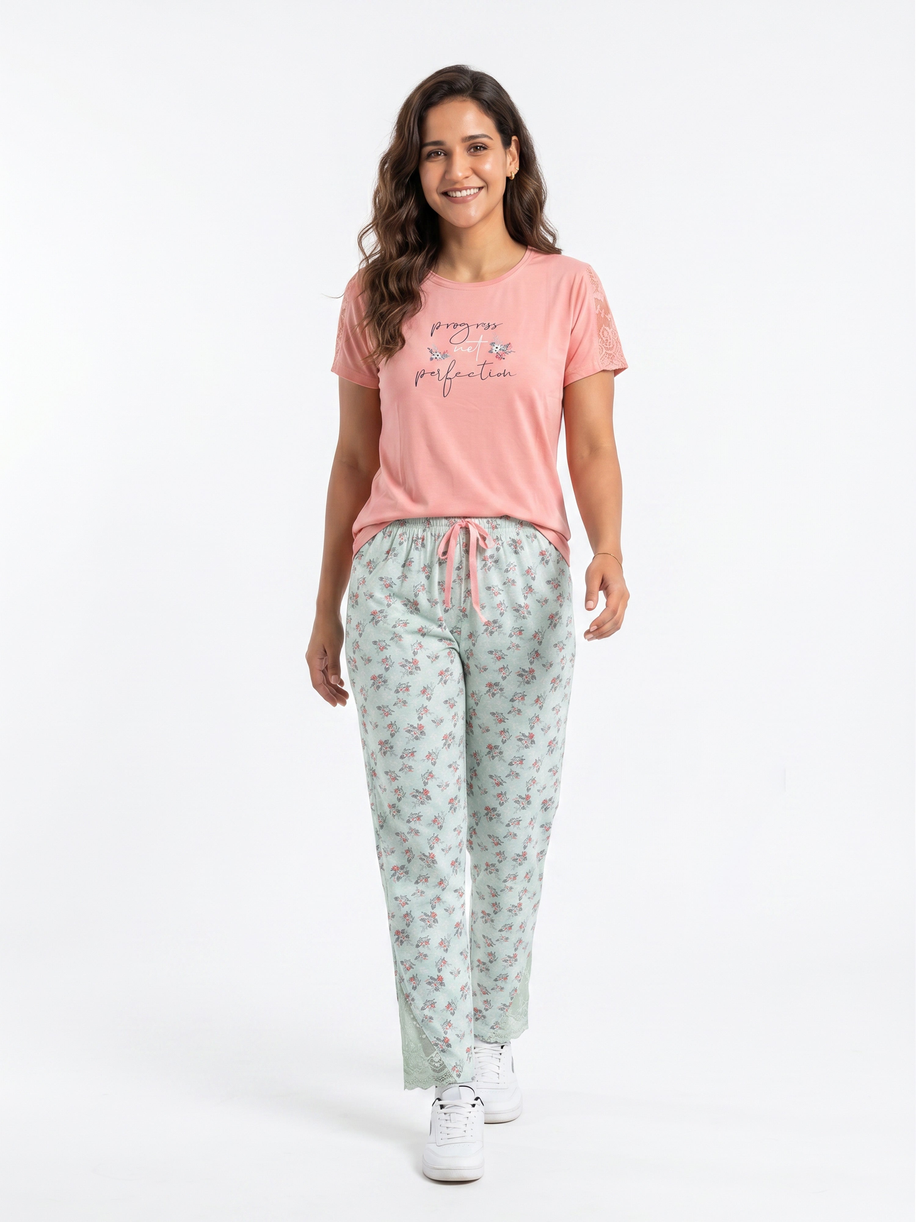 Cotton Top with Pyjama Night Suit - Peach - SS1915