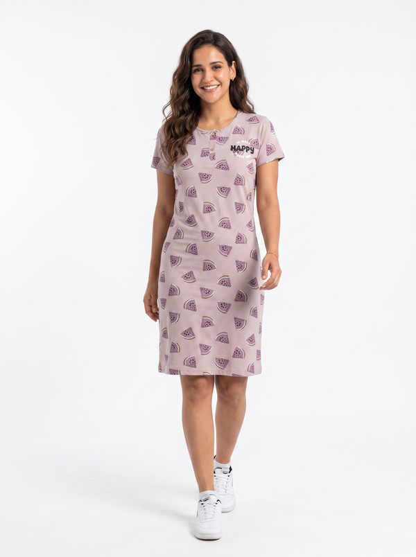 Cotton Top with Pyjama Night Suit - Pink - 5311A