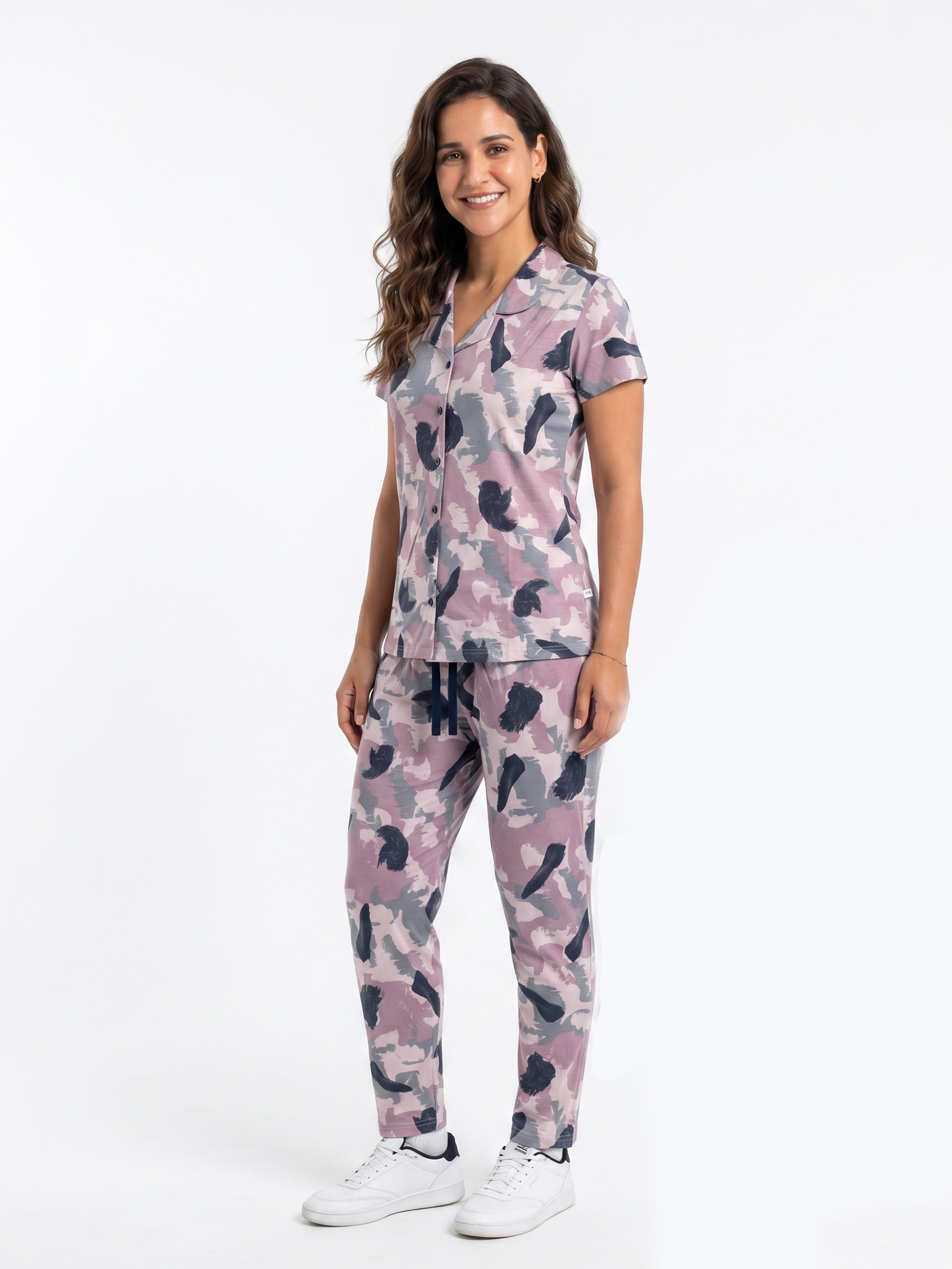 Cotton Printed Top with Pyjama Night Suit - Mauve - SS3139A
