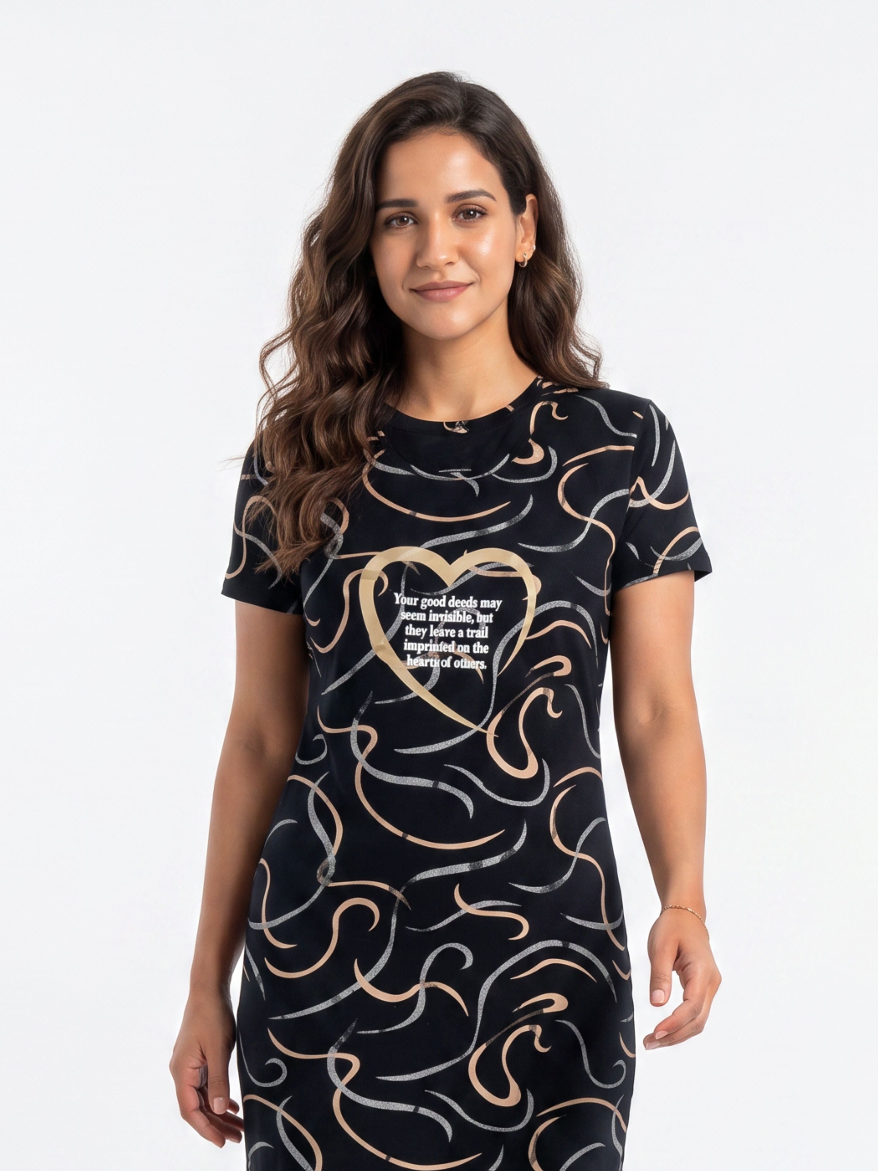 Cotton Top with Pyjama Night Suit - Black - 5309B