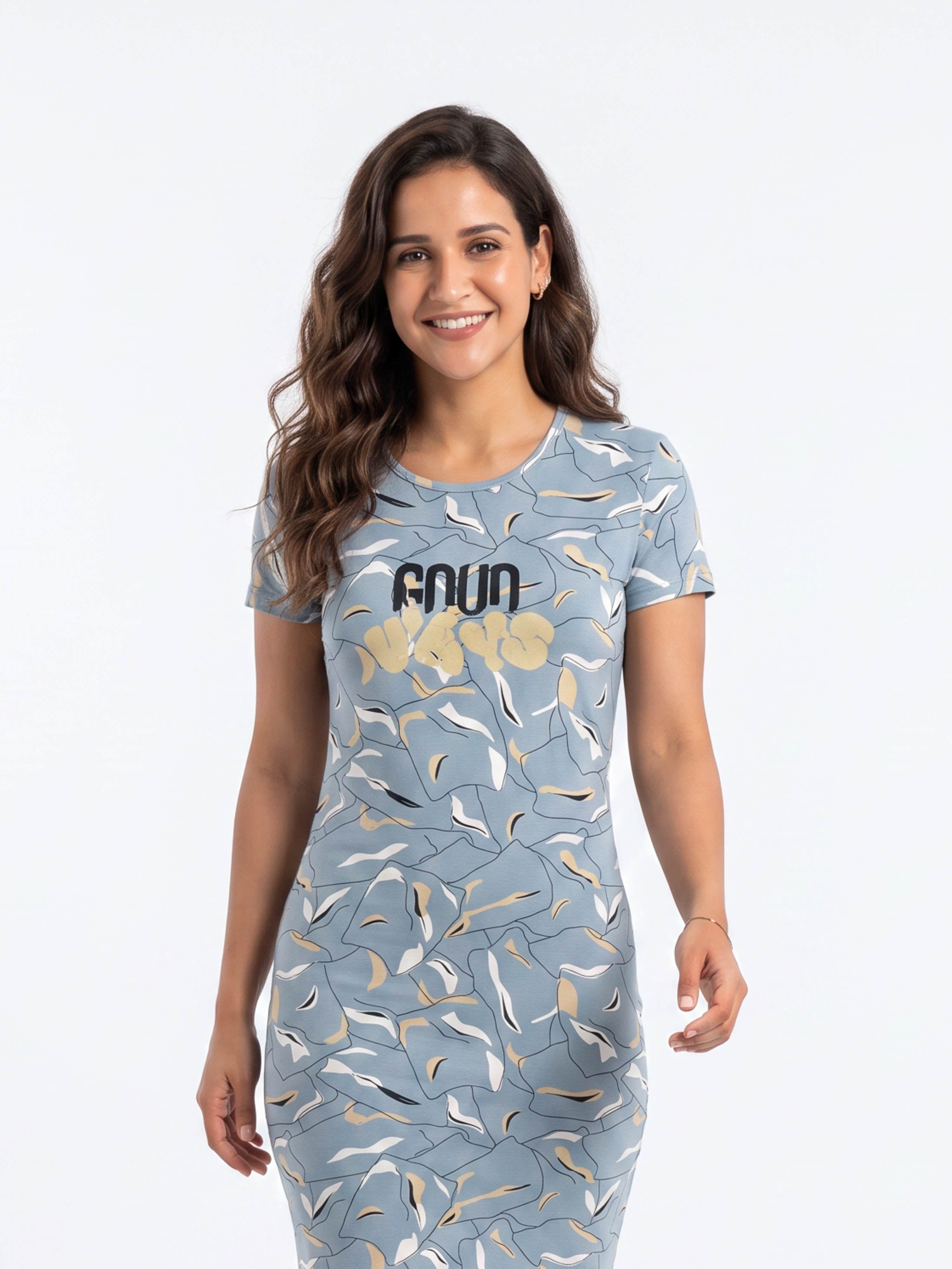 Cotton Top with Pyjama Night Suit - Sky Blue - 5360A
