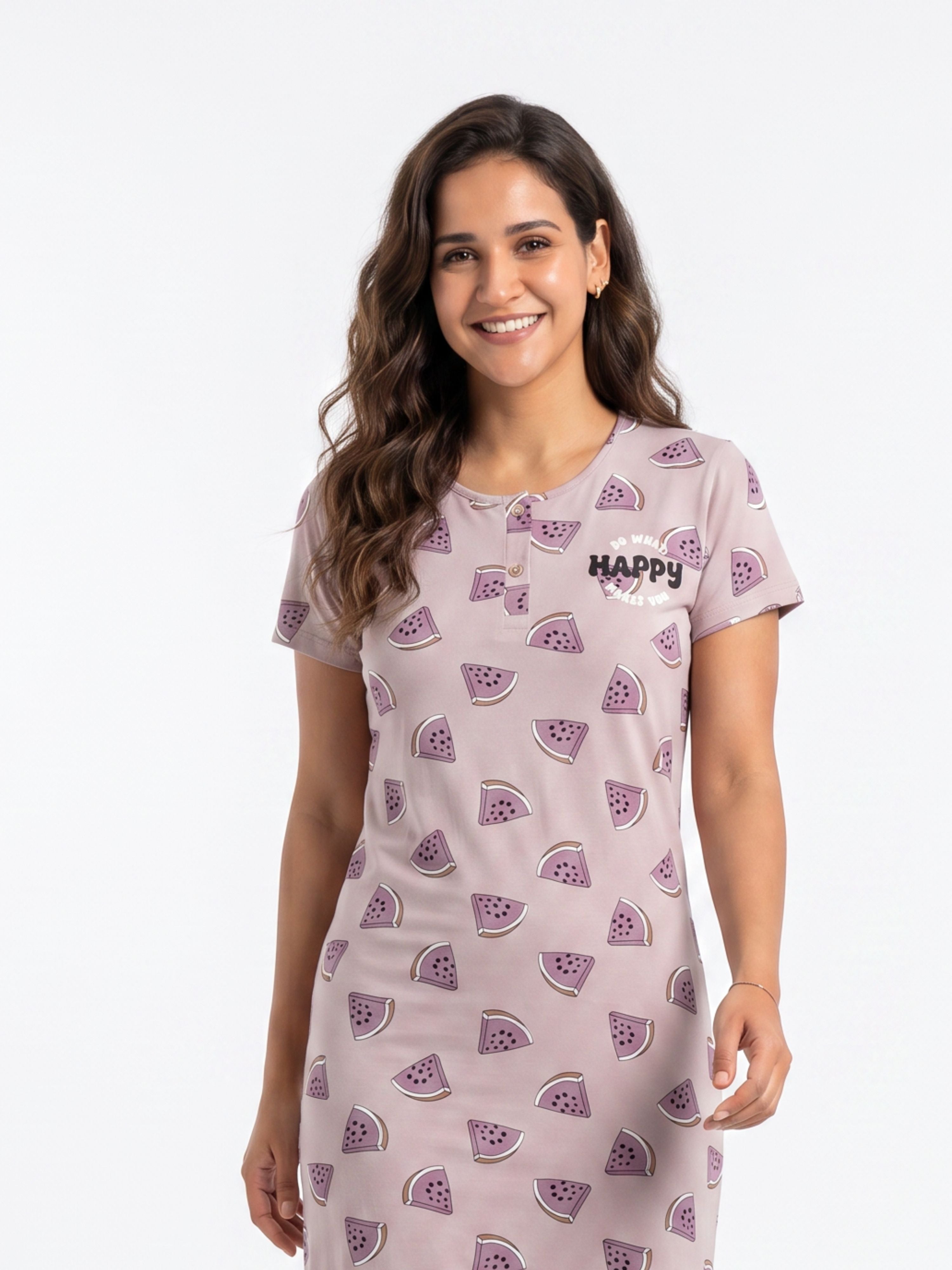 Cotton Top with Pyjama Night Suit - Pink - 5311A