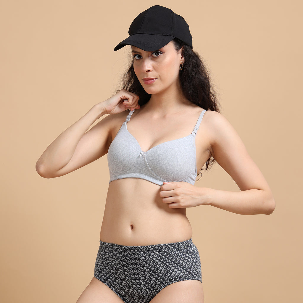 Ecstasy ECB100 Grey Mel Cotton Padded Bra – Multiway Fit with Everyday Ease