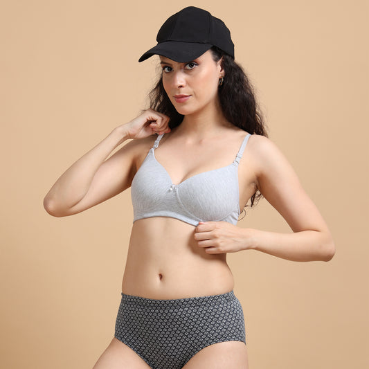 Ecstasy ECB100 Grey Mel Cotton Padded Bra – Multiway Fit with Everyday Ease