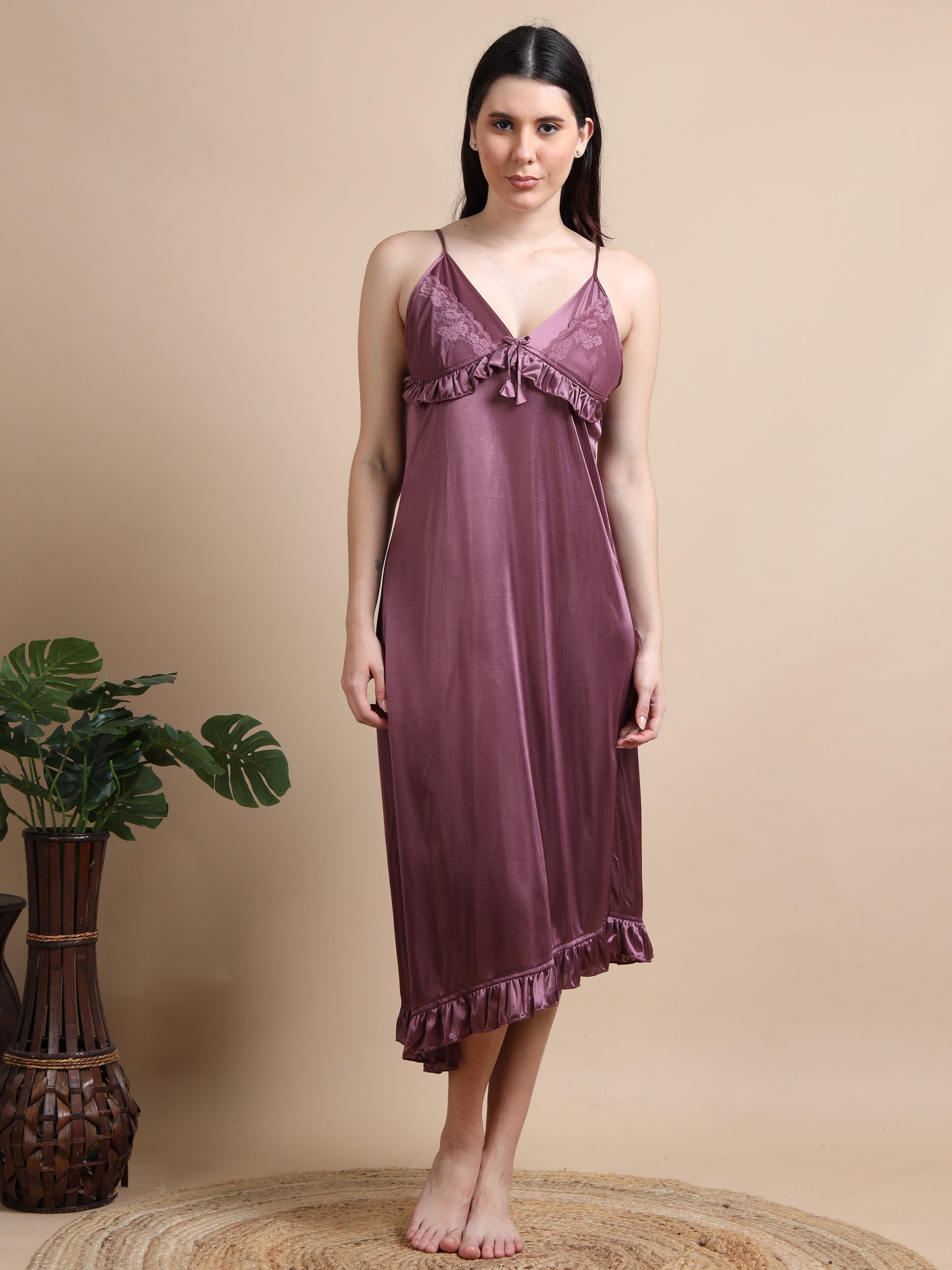 Buy Purple Smooth Satin 2 Piece Night Dress for Ladies Buy Purple Smooth Satin 2 Piece Night Dress for Ladies