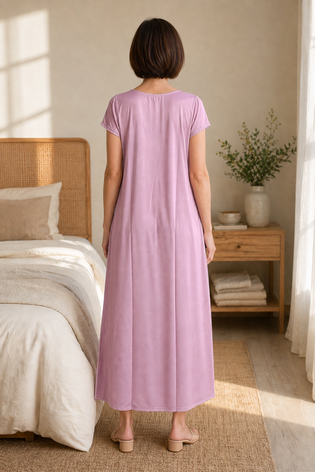 Satin Long Bridal Night Wear - Mauve - 1100C