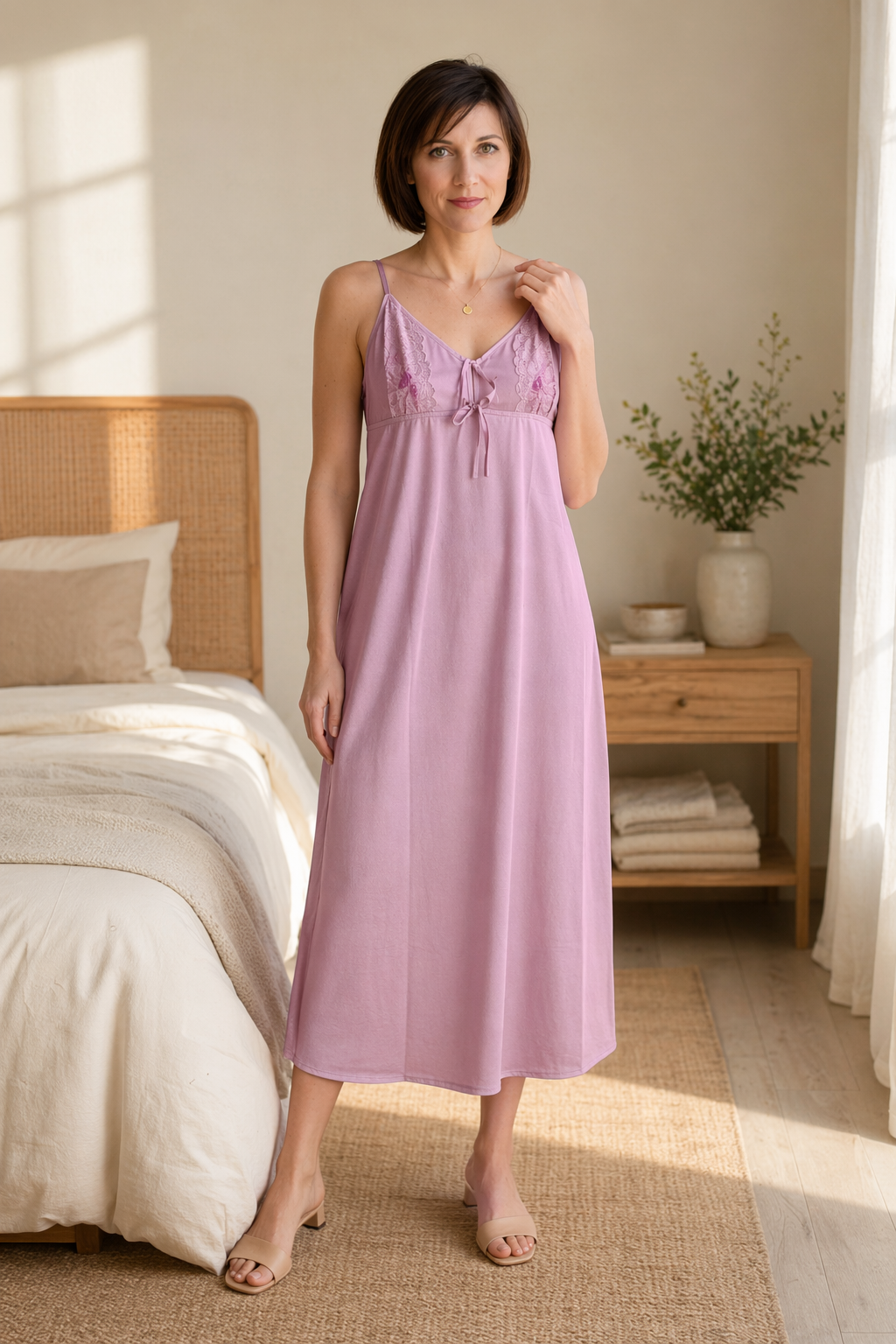 Satin Long Bridal Night Wear - Mauve - 1100C