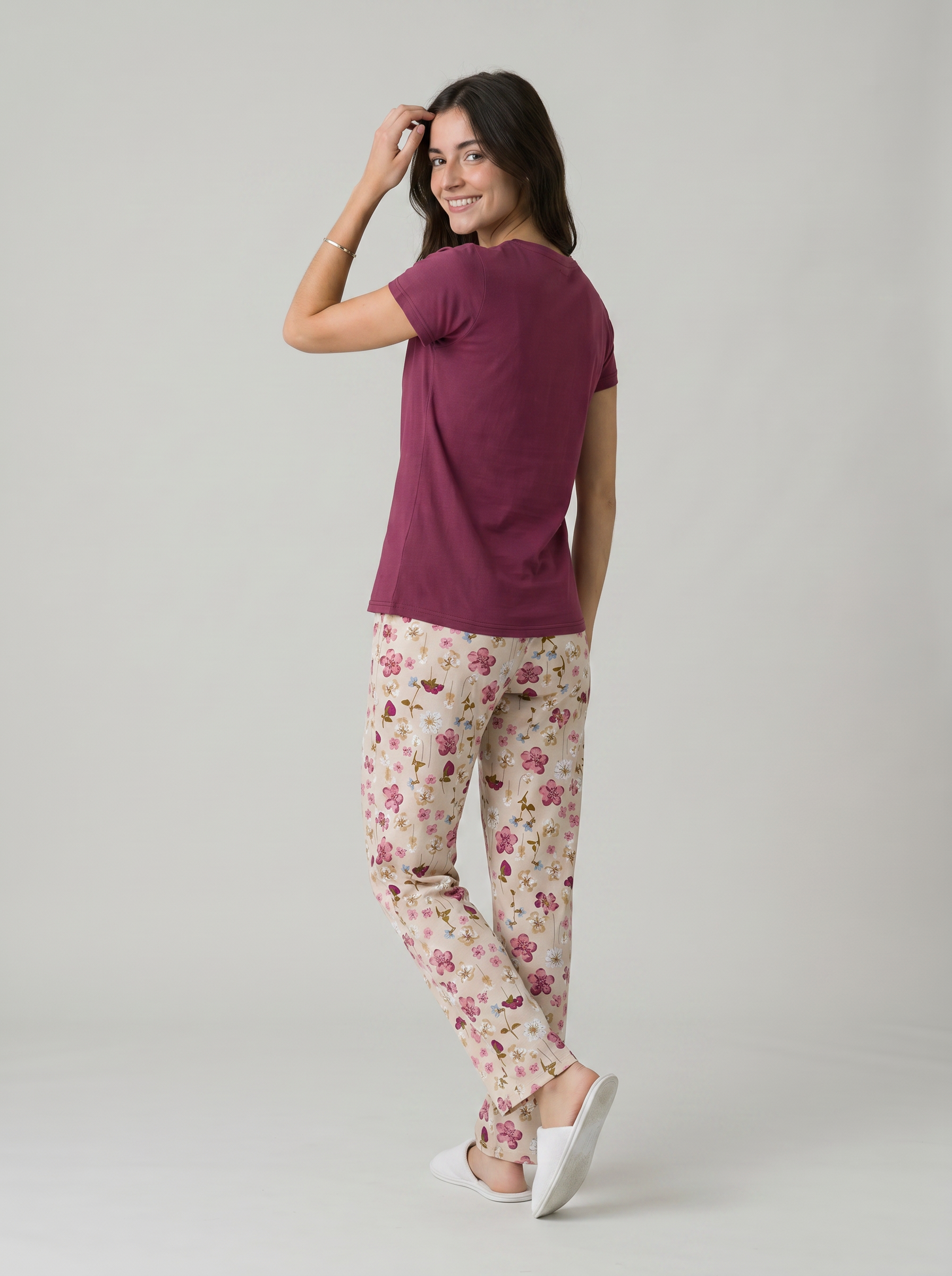 Cotton Top with Pyjama Night Suit - Maroon - 5347A