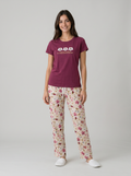 Cotton Top with Pyjama Night Suit - Maroon - 5347A