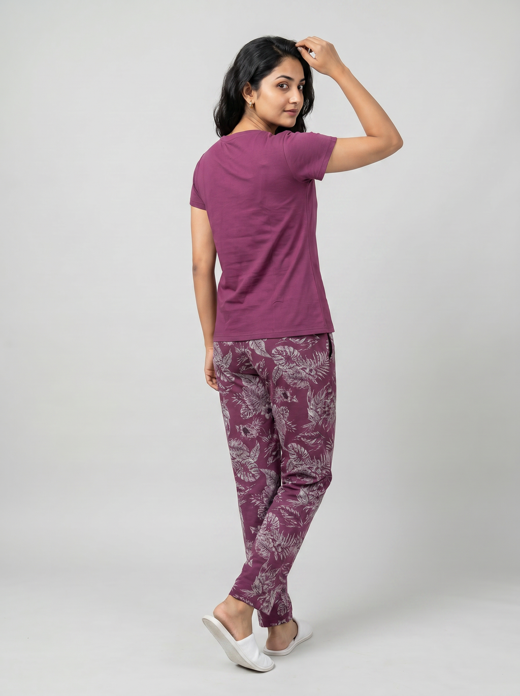 Cotton Top with Pyjama Night Suit - Lavender - 5349A