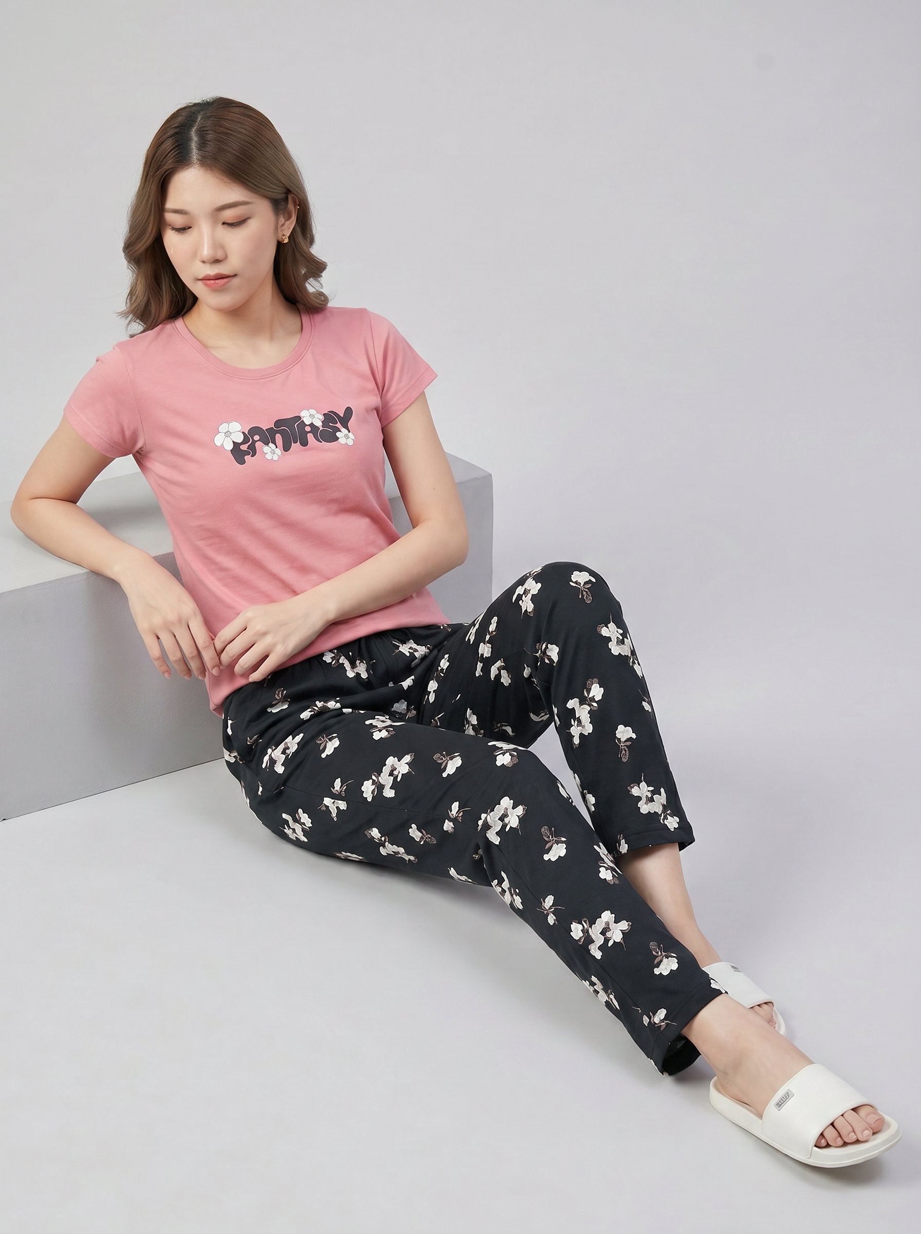 Cotton Top with Pyjama Night Suit - Peach - 5344B