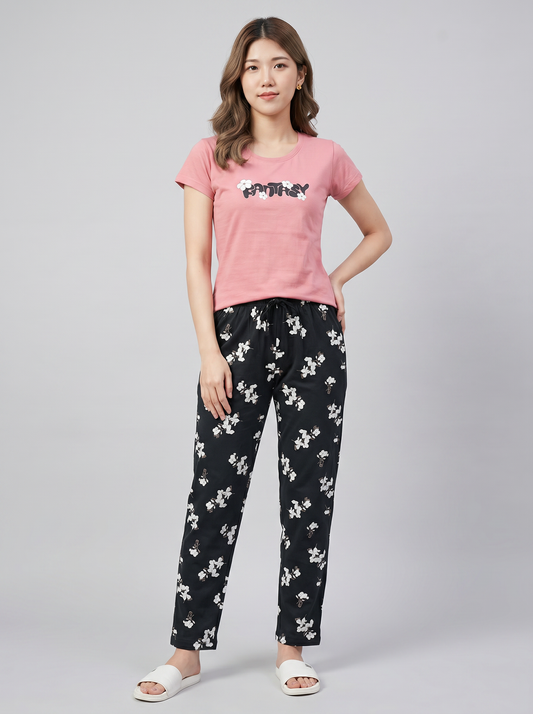 Cotton Top with Pyjama Night Suit - Peach - 5344B