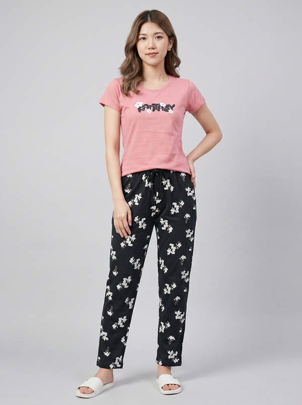 Cotton Top with Pyjama Night Suit - Peach - 5344B