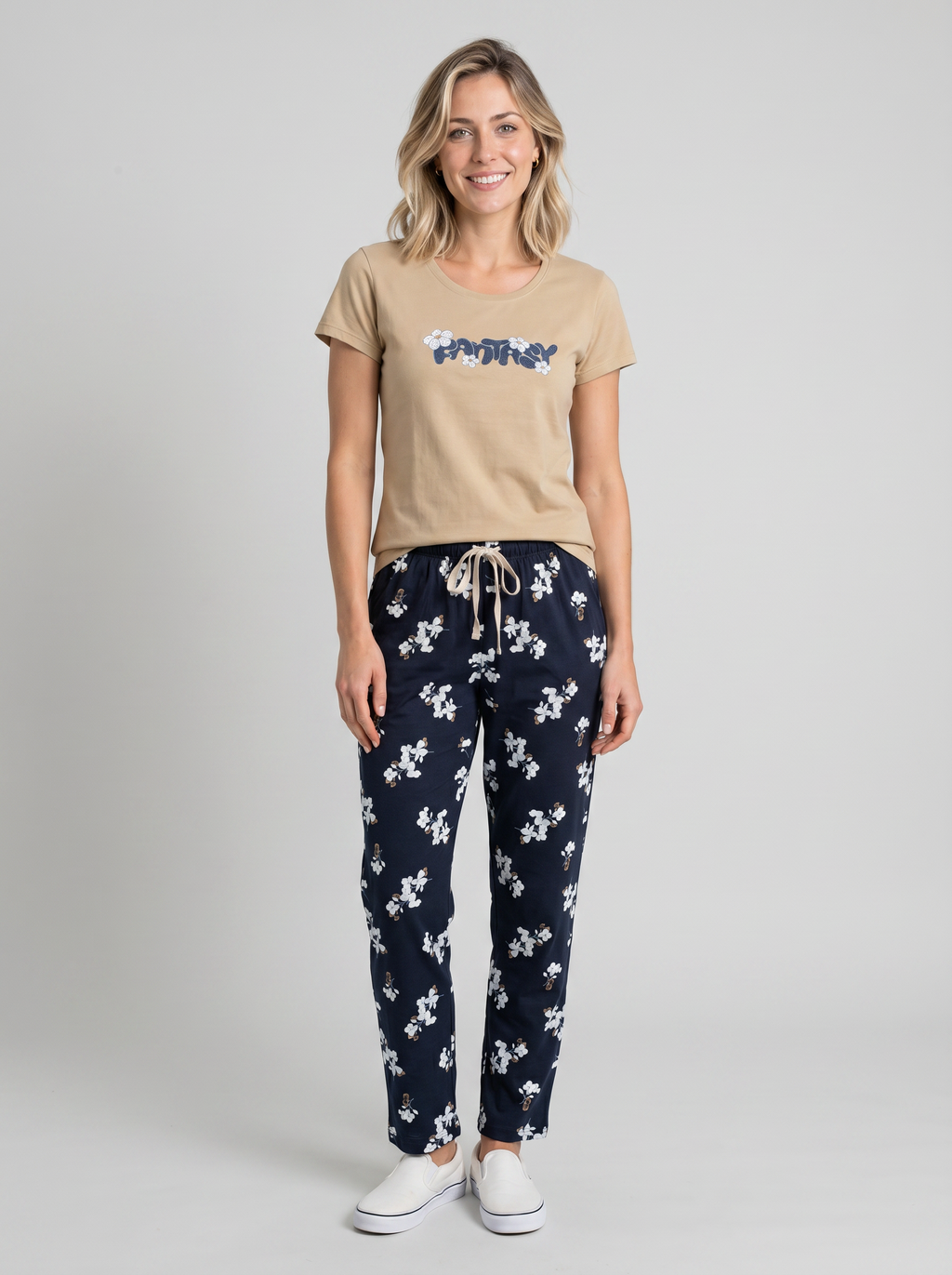 Cotton Top with Pyjama Night Suit - Sand - 5344A