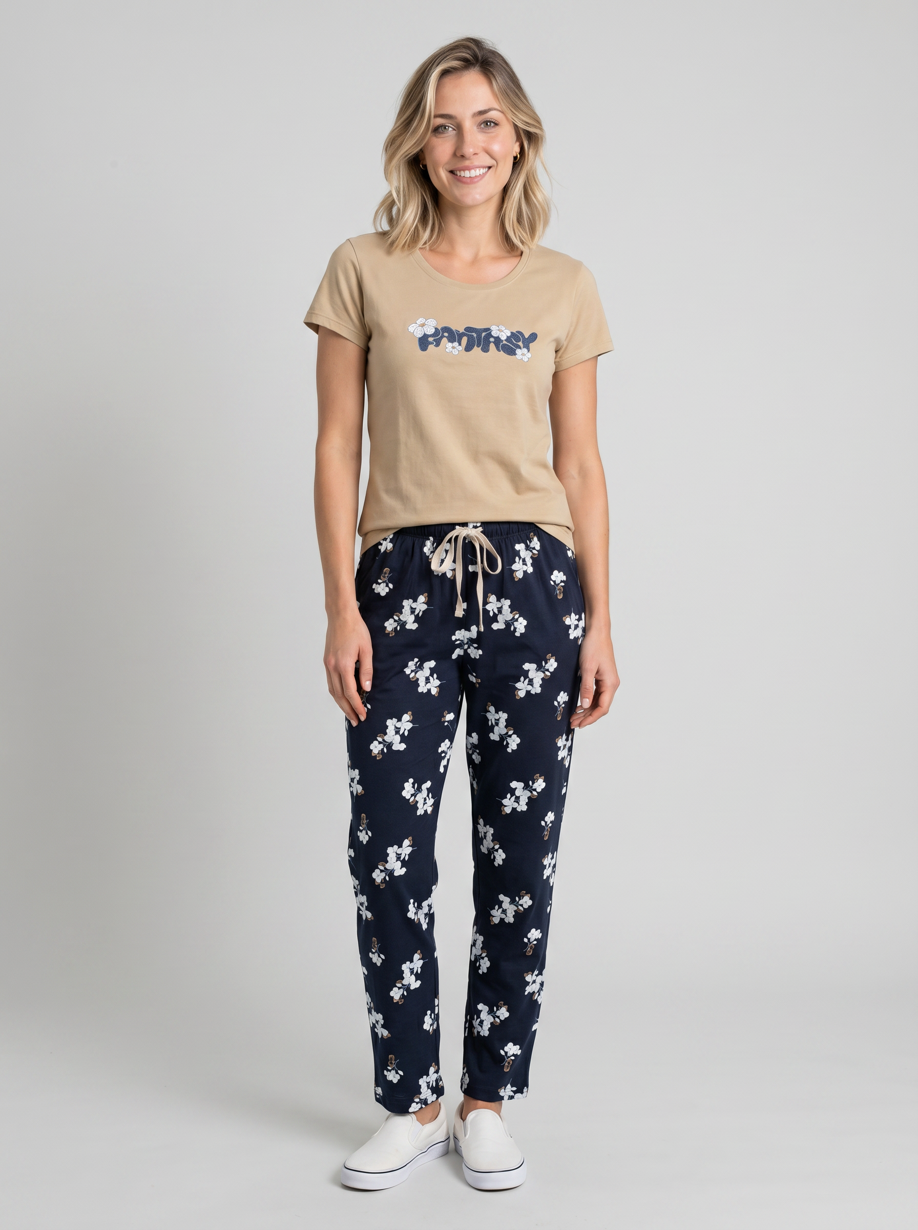 Cotton Top with Pyjama Night Suit - Sand - 5344A