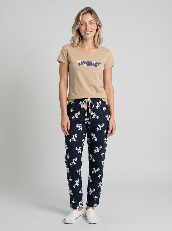 Cotton Top with Pyjama Night Suit - Sand - 5344A