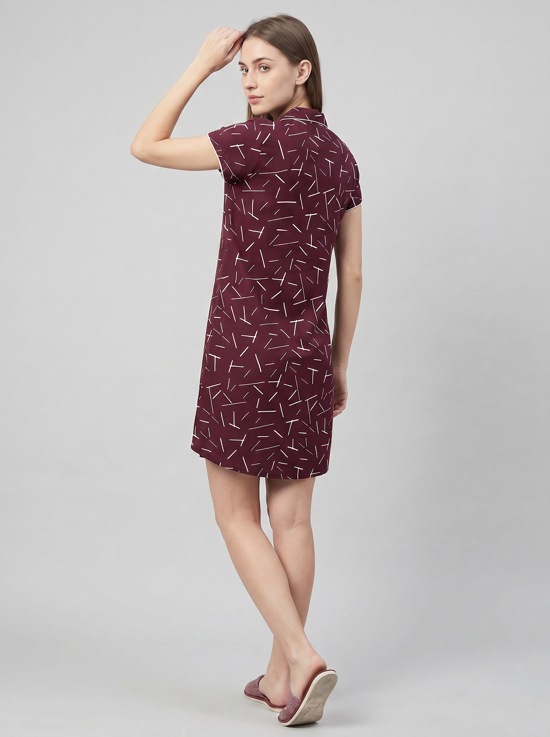 Cotton Top with Pyjama Night Suit - Maroon - 5028B