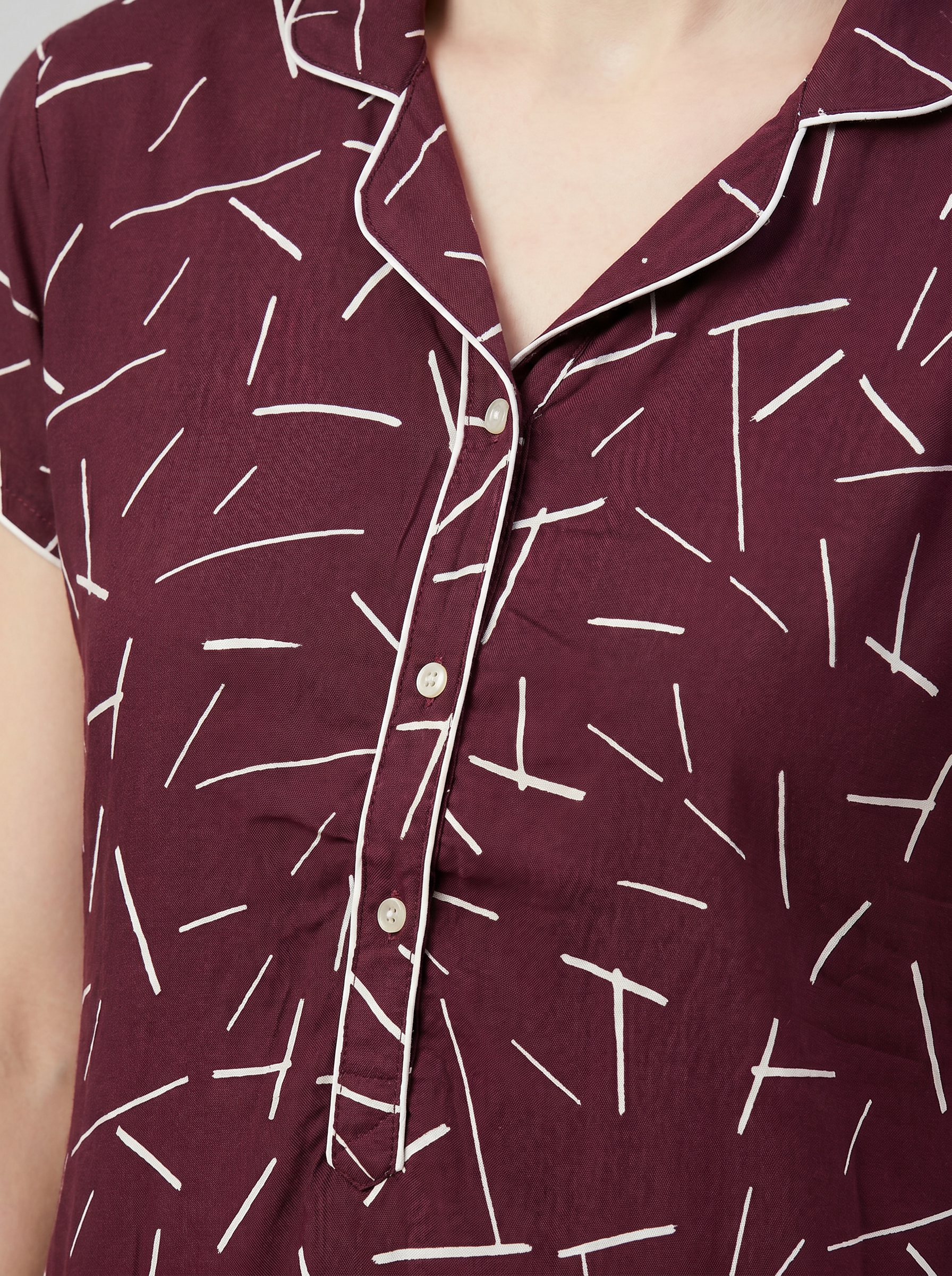 Cotton Top with Pyjama Night Suit - Maroon - 5028B