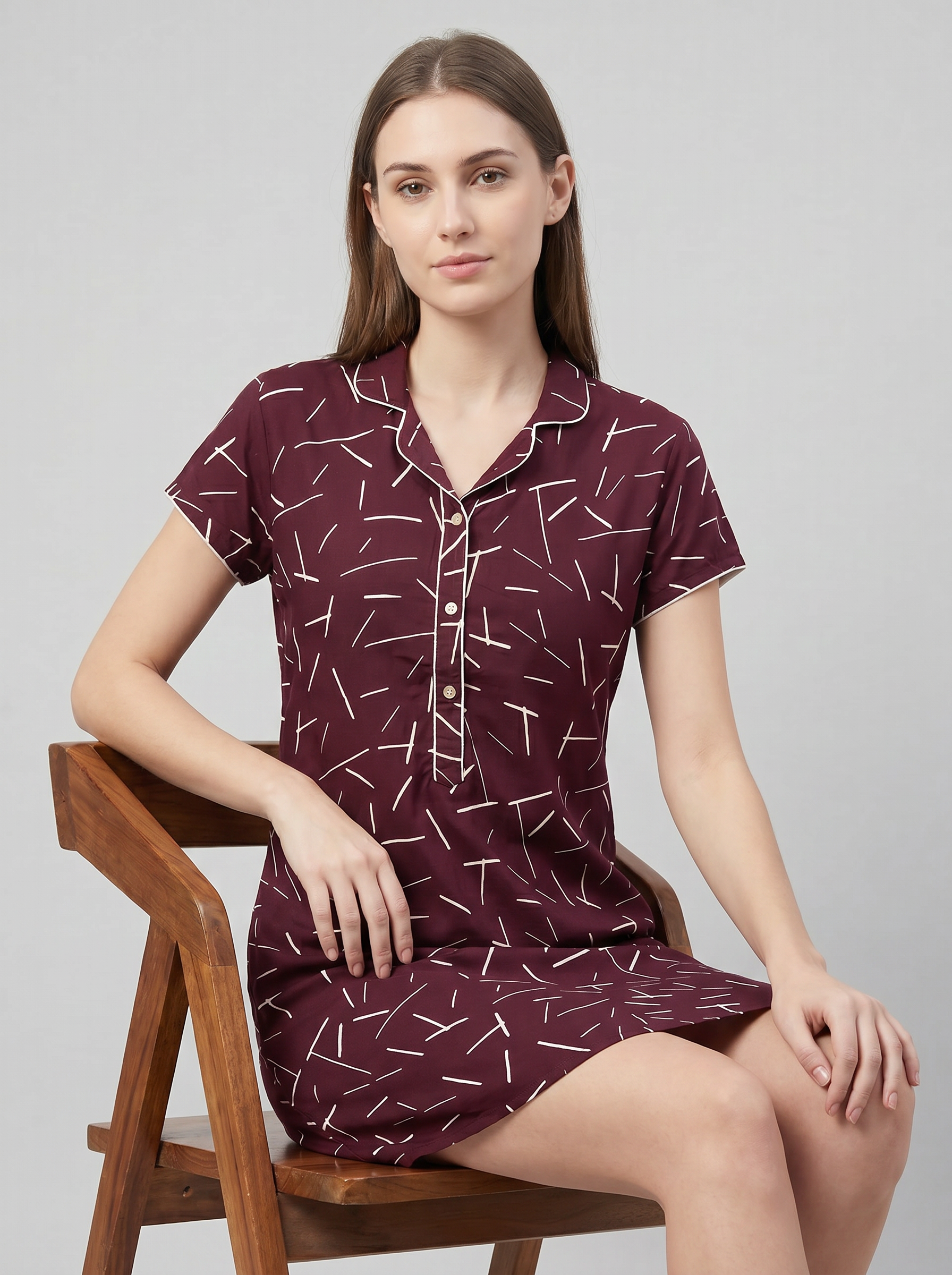 Cotton Top with Pyjama Night Suit - Maroon - 5028B