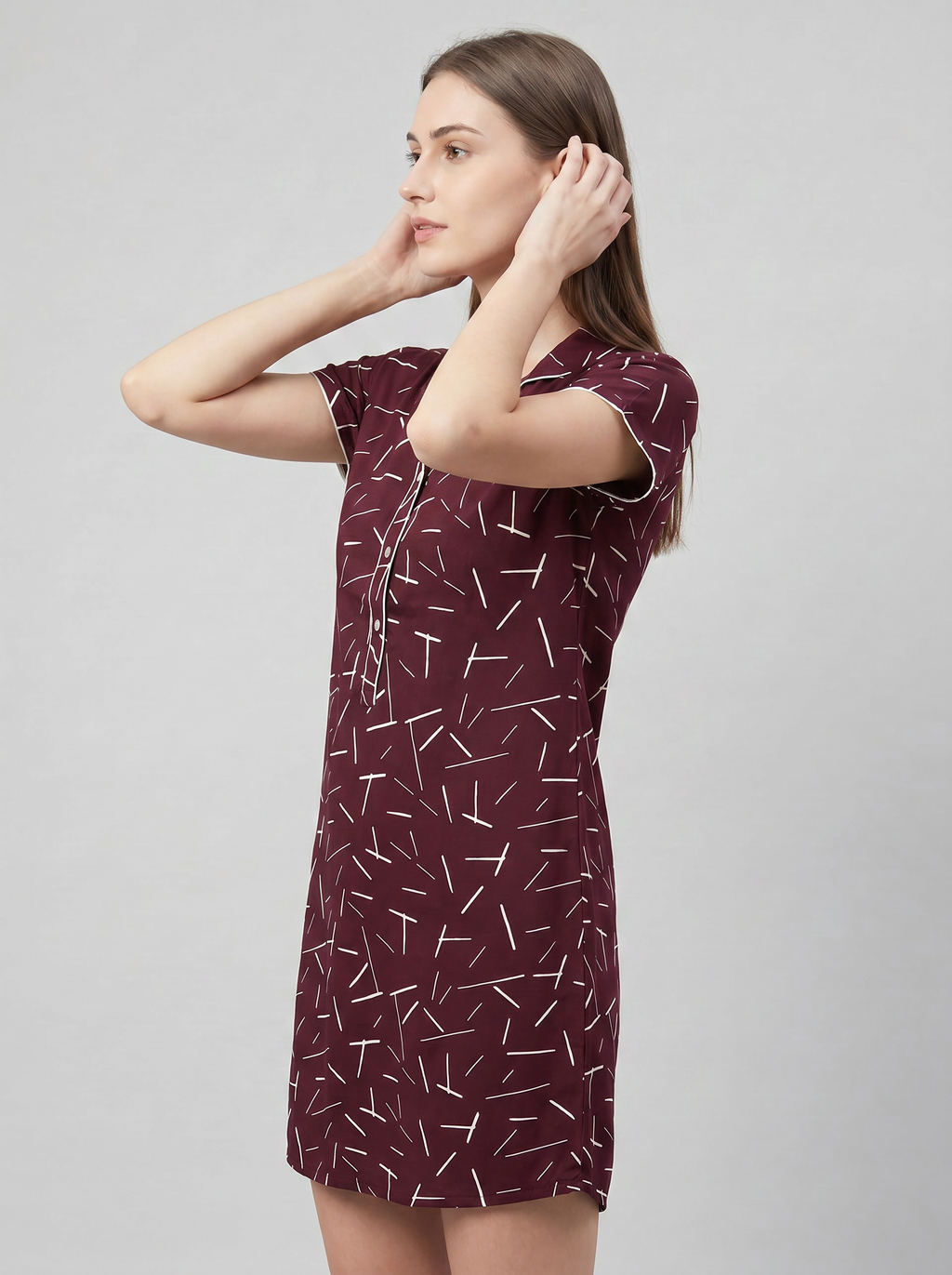 Cotton Top with Pyjama Night Suit - Maroon - 5028B