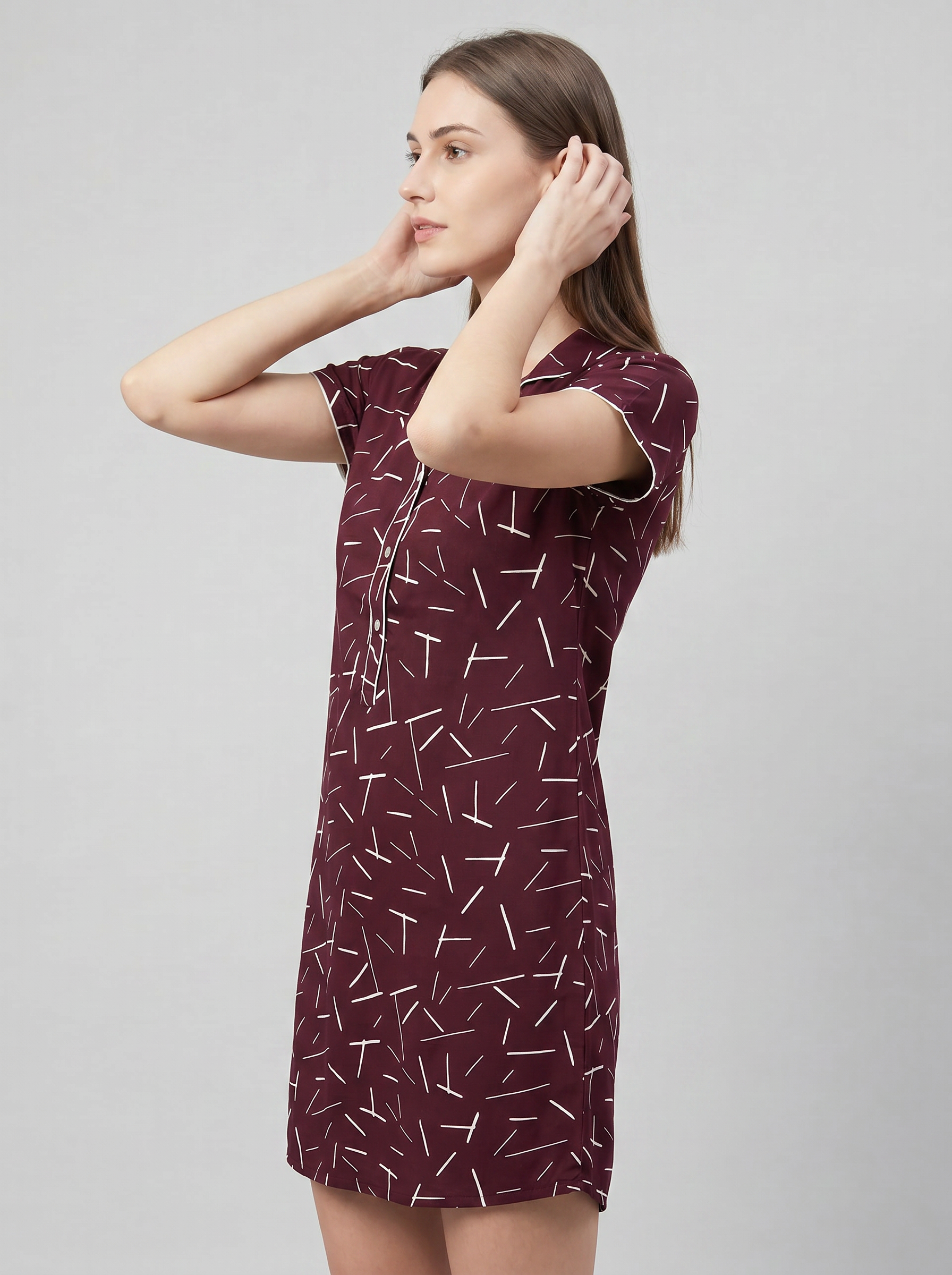 Cotton Top with Pyjama Night Suit - Maroon - 5028B