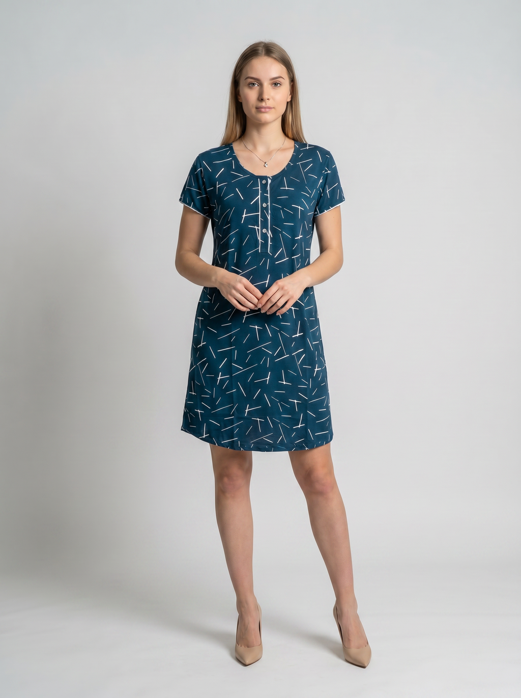 Cotton Top with Pyjama Night Suit - Navy Blue - 5028A