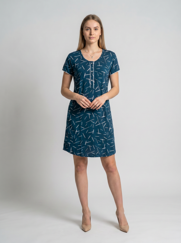 Cotton Top with Pyjama Night Suit - Navy Blue - 5028A