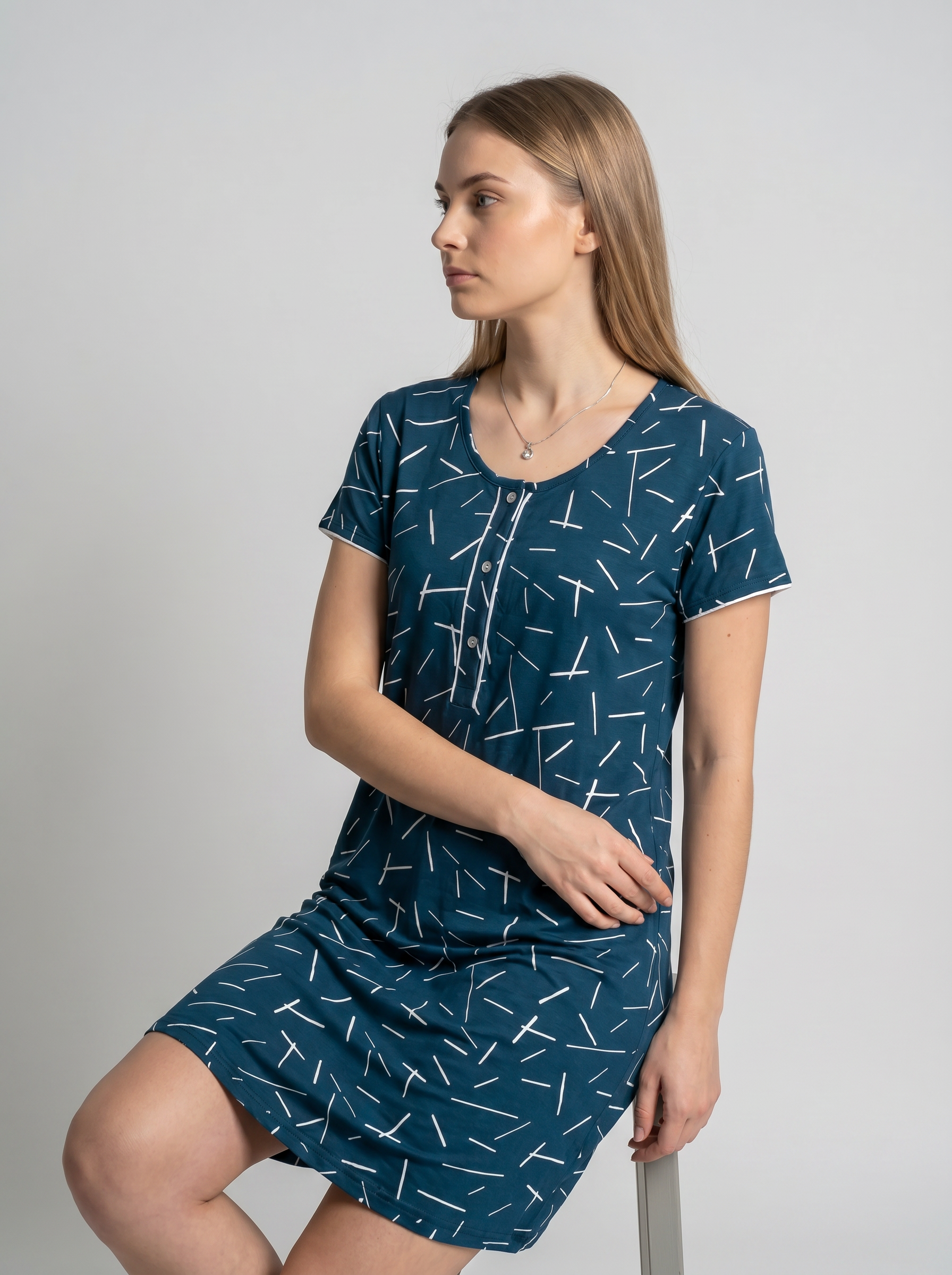 Cotton Top with Pyjama Night Suit - Navy Blue - 5028A
