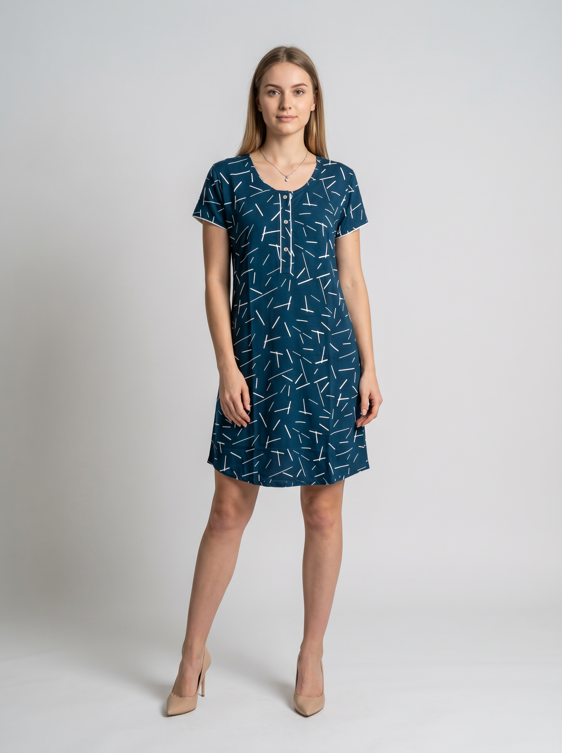 Cotton Top with Pyjama Night Suit - Navy Blue - 5028A