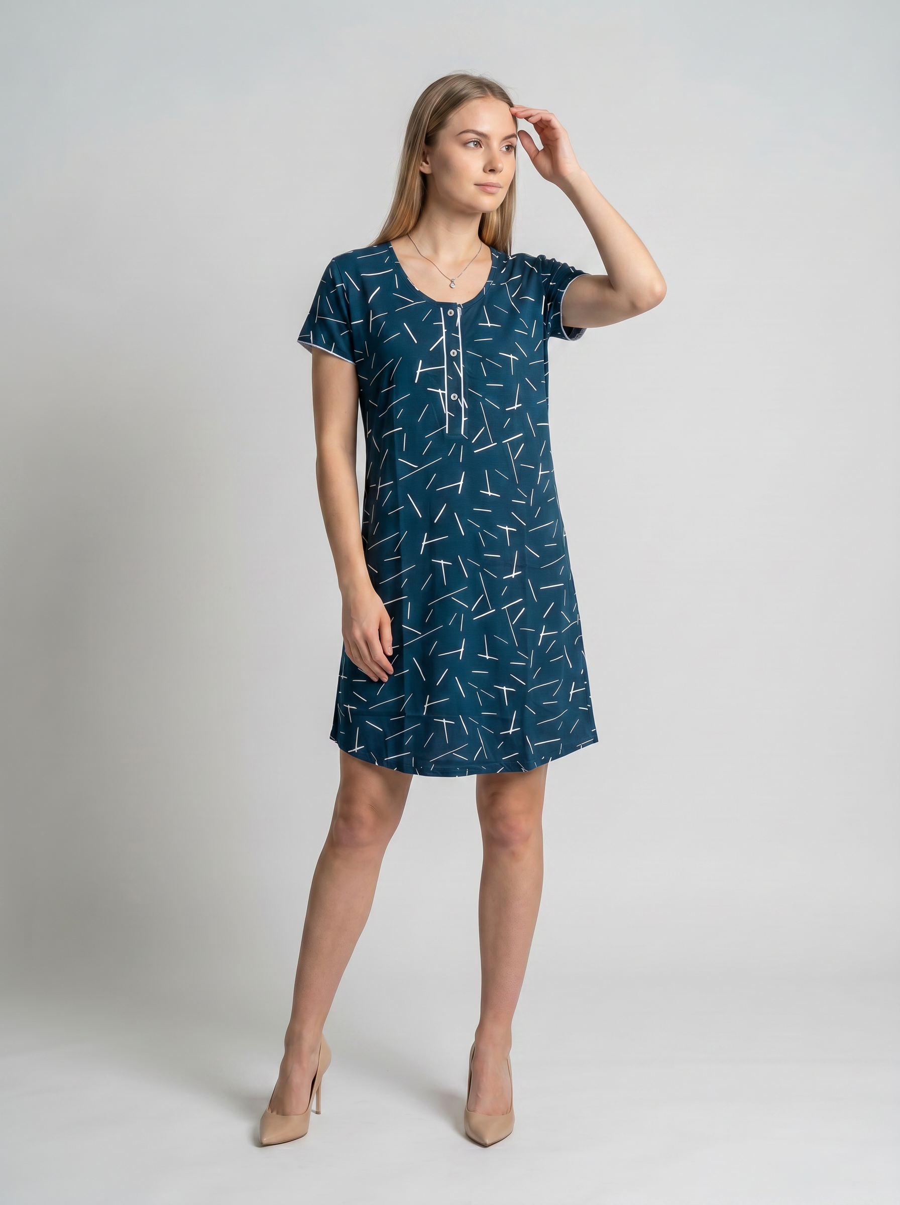 Cotton Top with Pyjama Night Suit - Navy Blue - 5028A