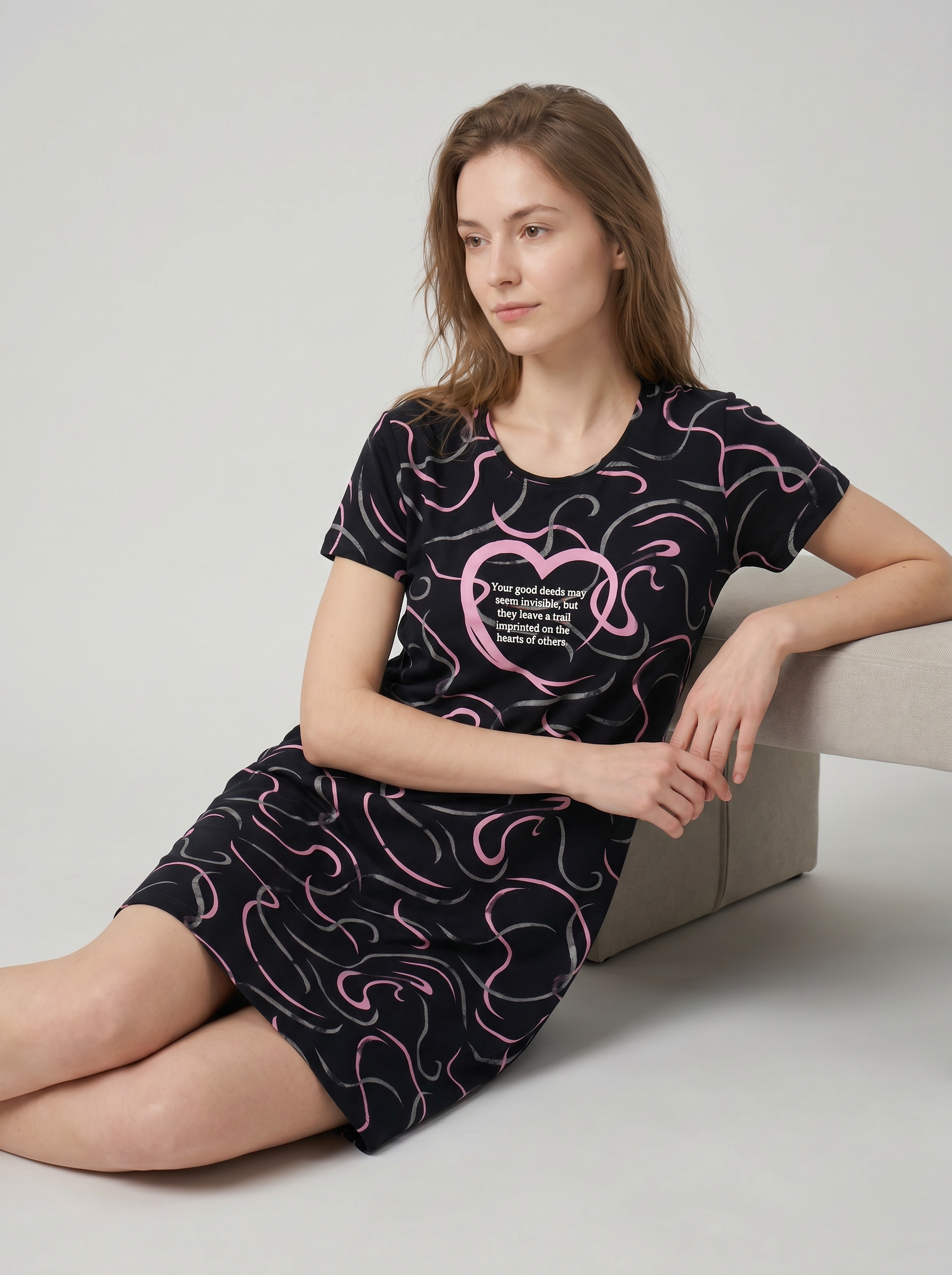 Cotton Top with Pyjama Night Suit - Black - 5309A