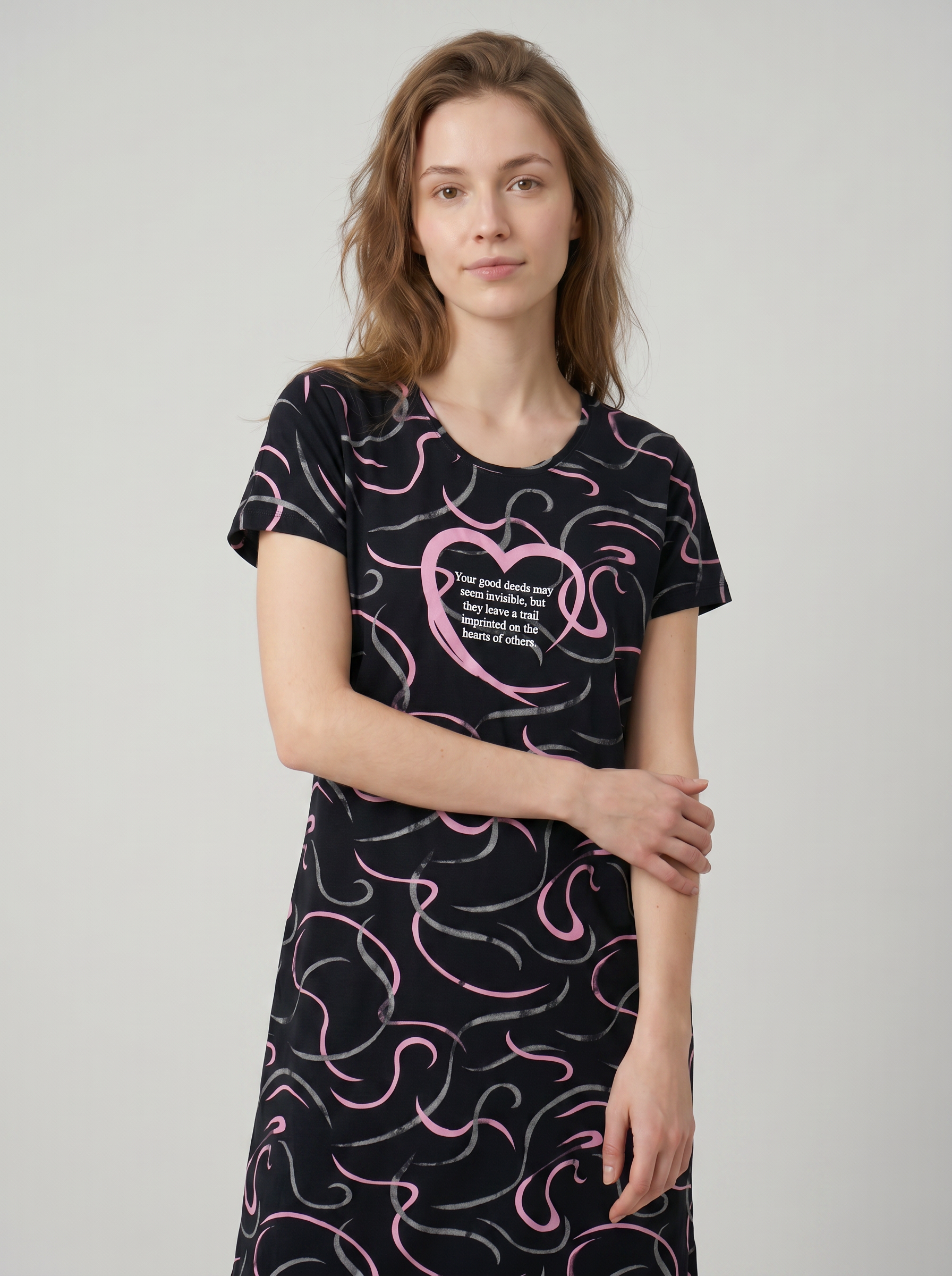 Cotton Top with Pyjama Night Suit - Black - 5309A