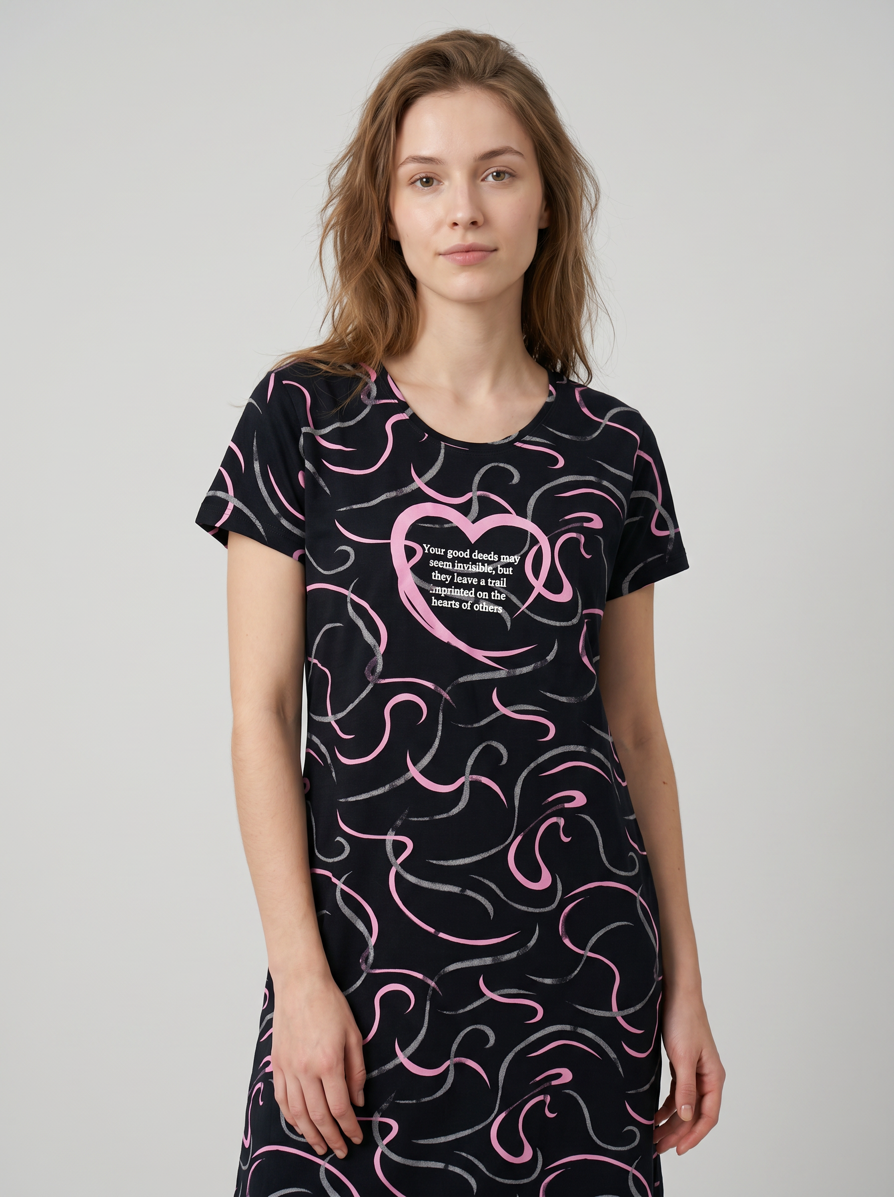 Cotton Top with Pyjama Night Suit - Black - 5309A