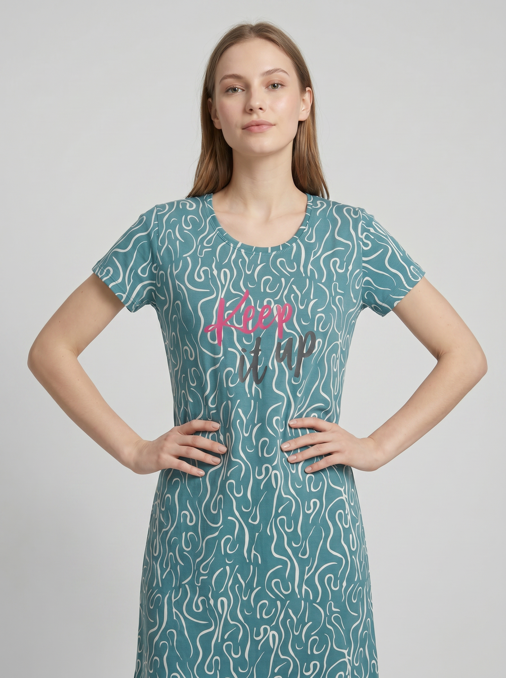 Cotton Top with Pyjama Night Suit - Green - 5359A