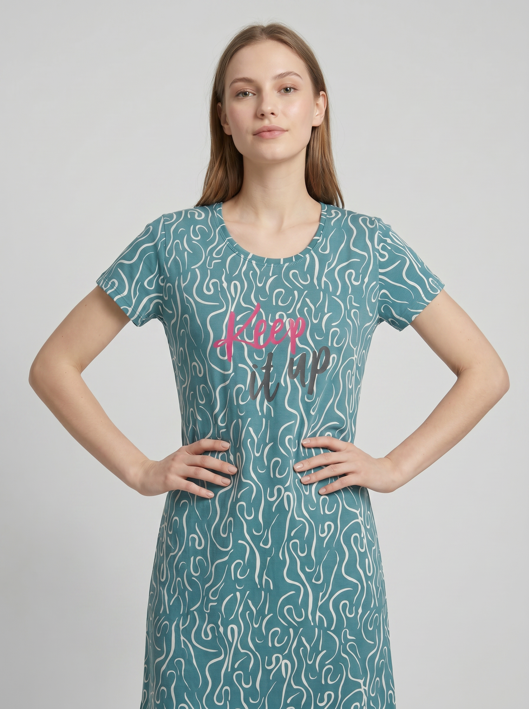 Cotton Top with Pyjama Night Suit - Green - 5359A