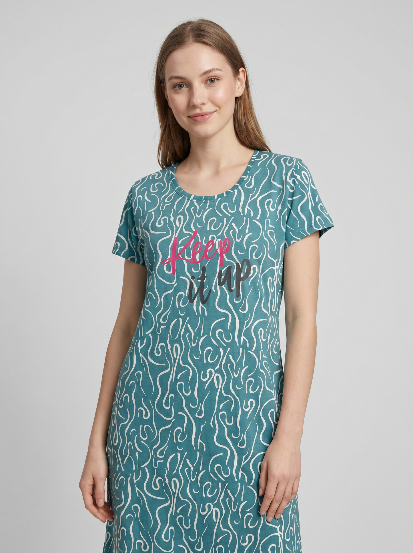 Cotton Top with Pyjama Night Suit - Green - 5359A