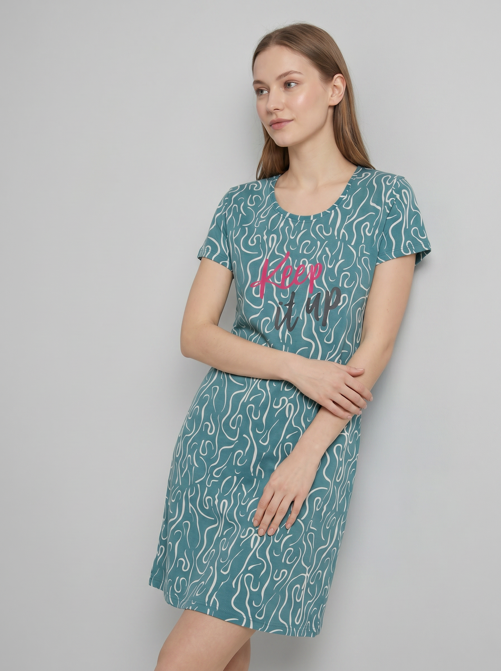 Cotton Top with Pyjama Night Suit - Green - 5359A