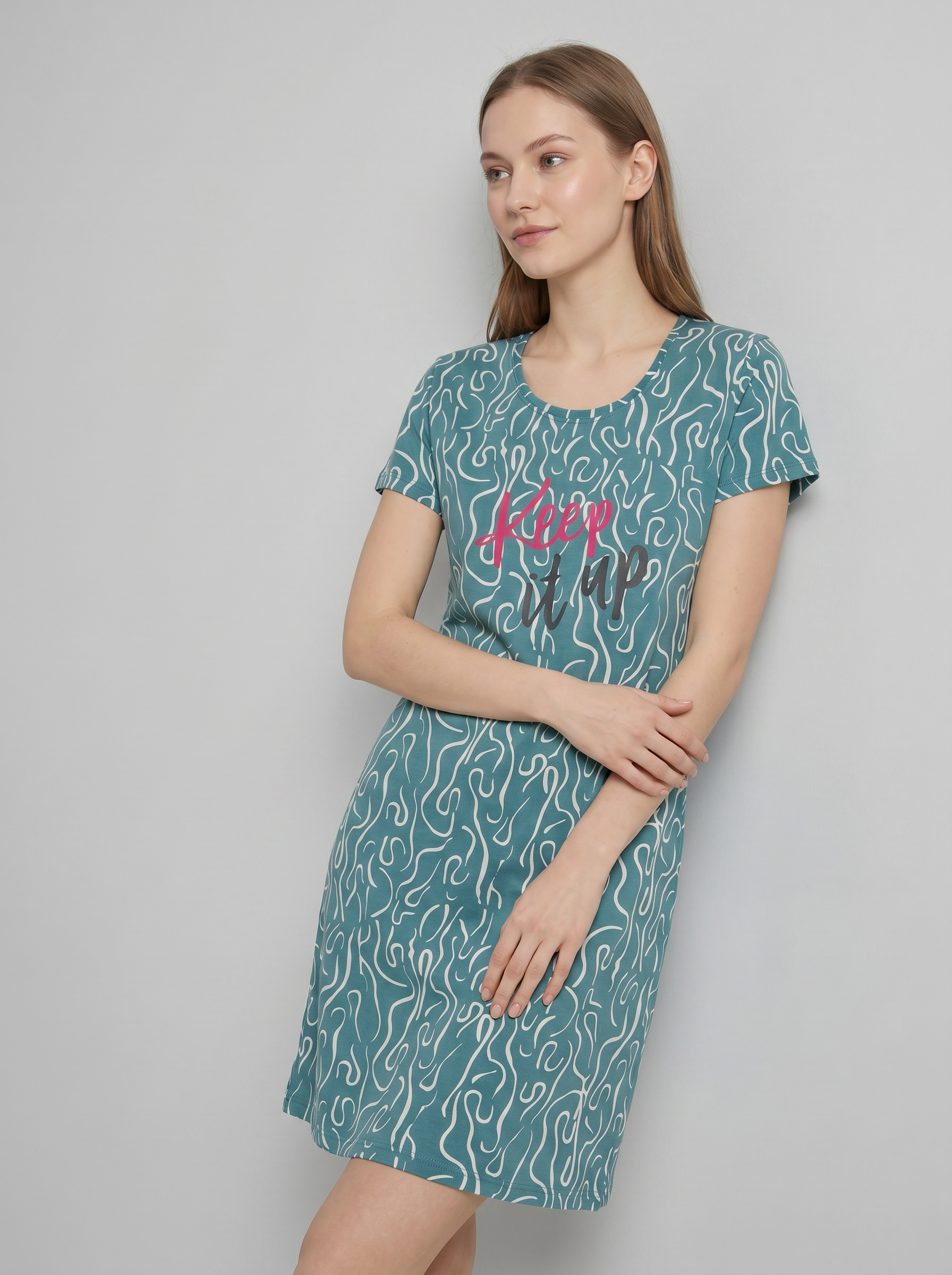 Cotton Top with Pyjama Night Suit - Green - 5359A