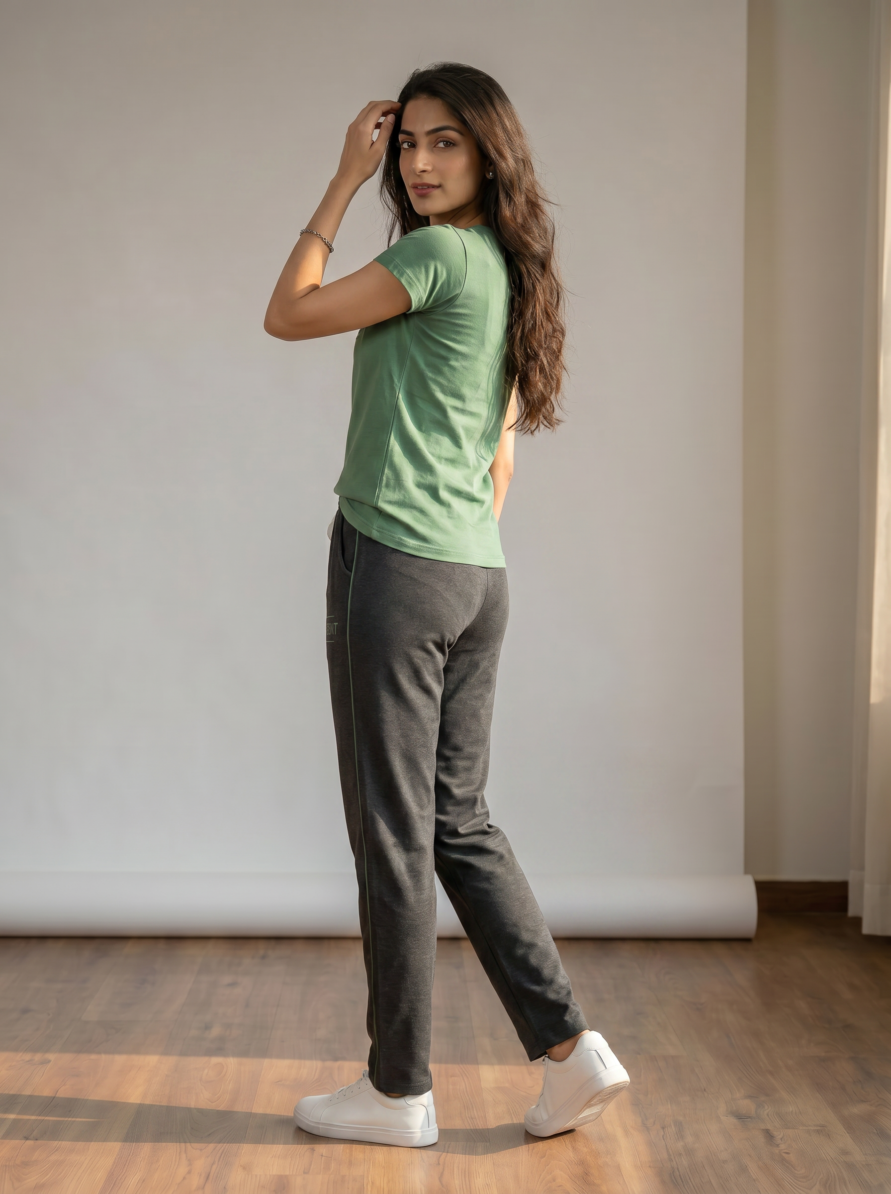 Cotton Top with Pyjama Night Suit - Dark Green - 5066A