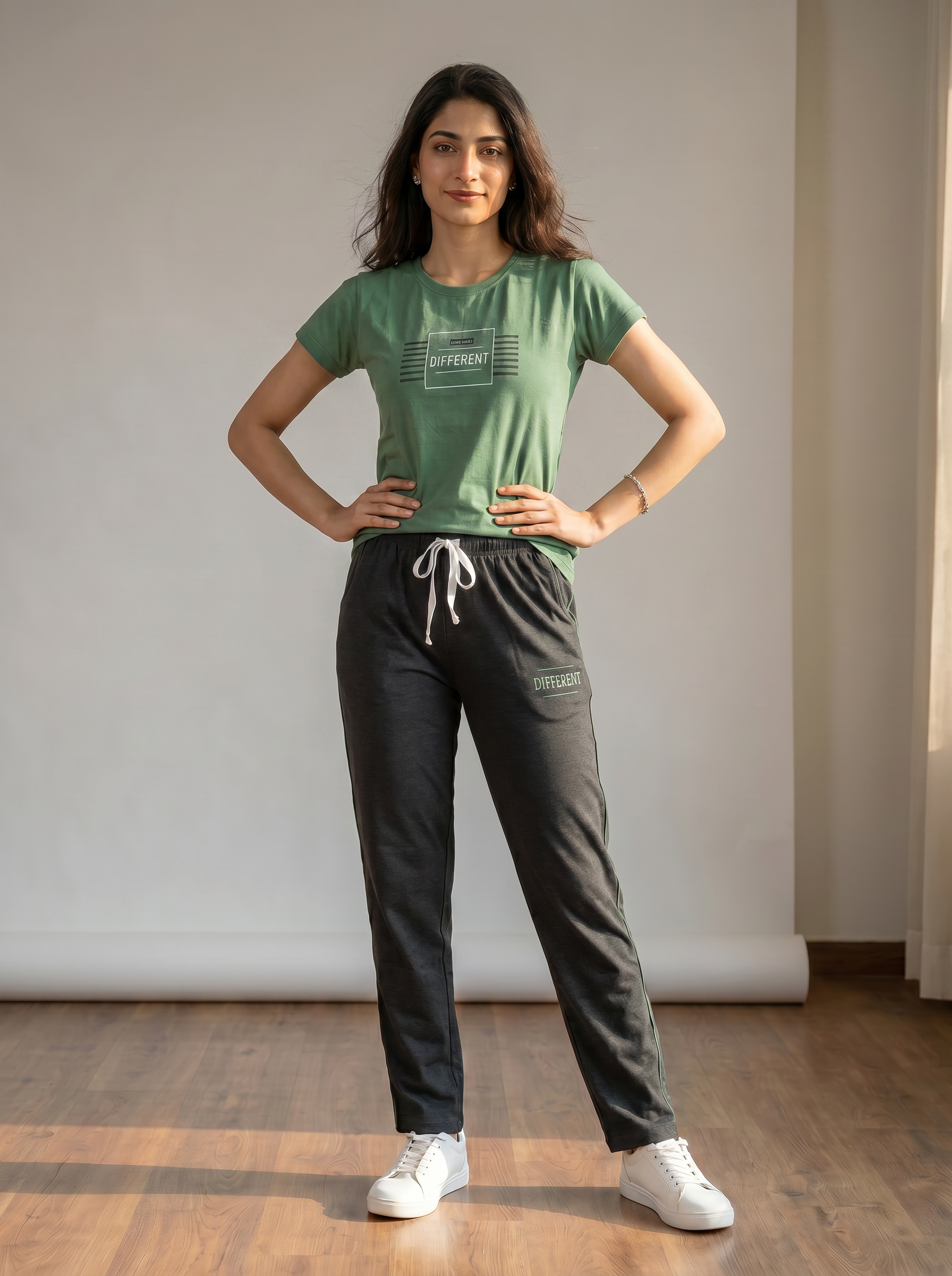 Cotton Top with Pyjama Night Suit - Dark Green - 5066A