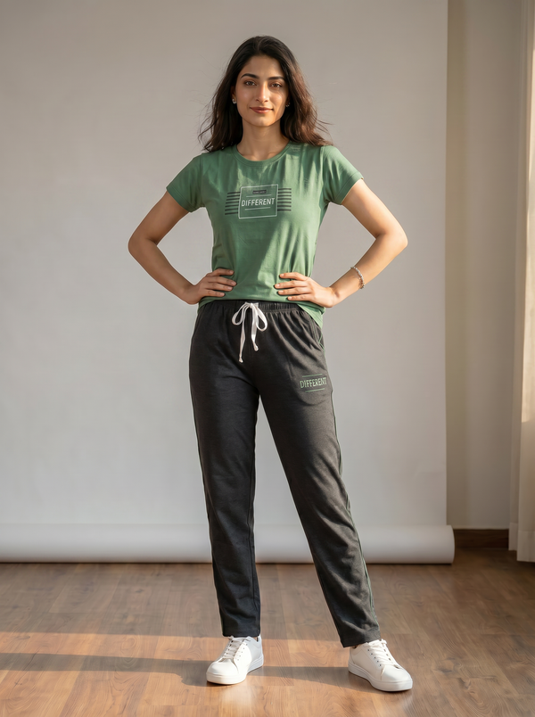 Cotton Top with Pyjama Night Suit - Dark Green - 5066A
