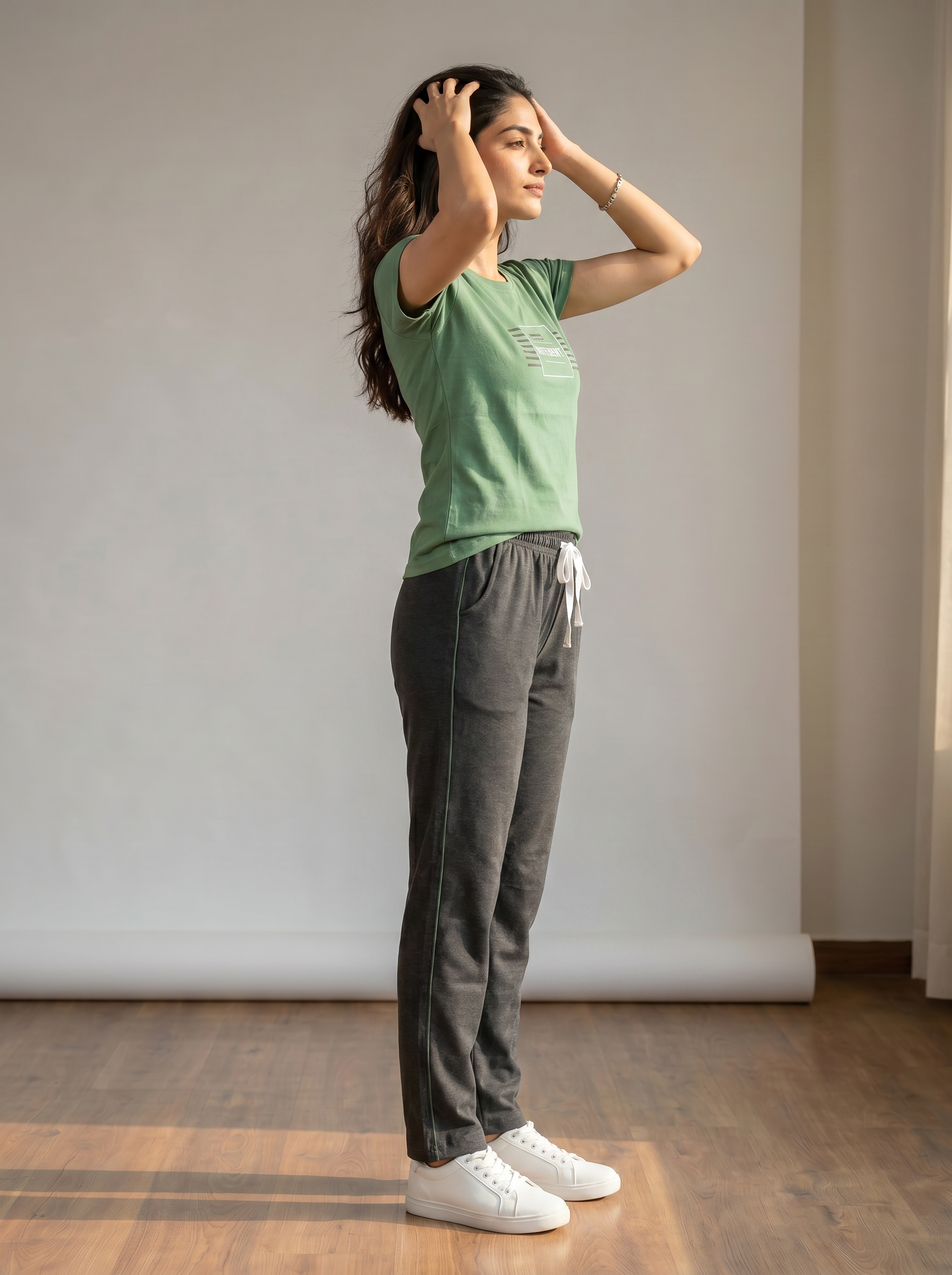 Cotton Top with Pyjama Night Suit - Dark Green - 5066A