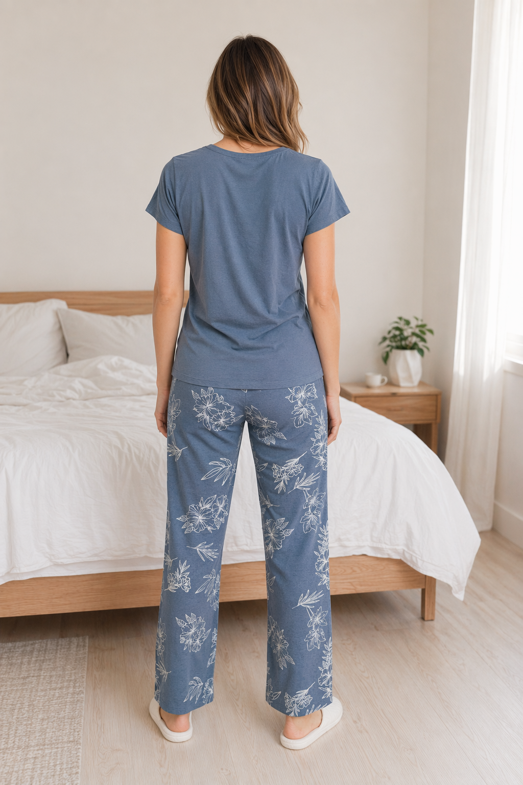Cotton Top with Pyjama Night Suit - Blue - 5346A