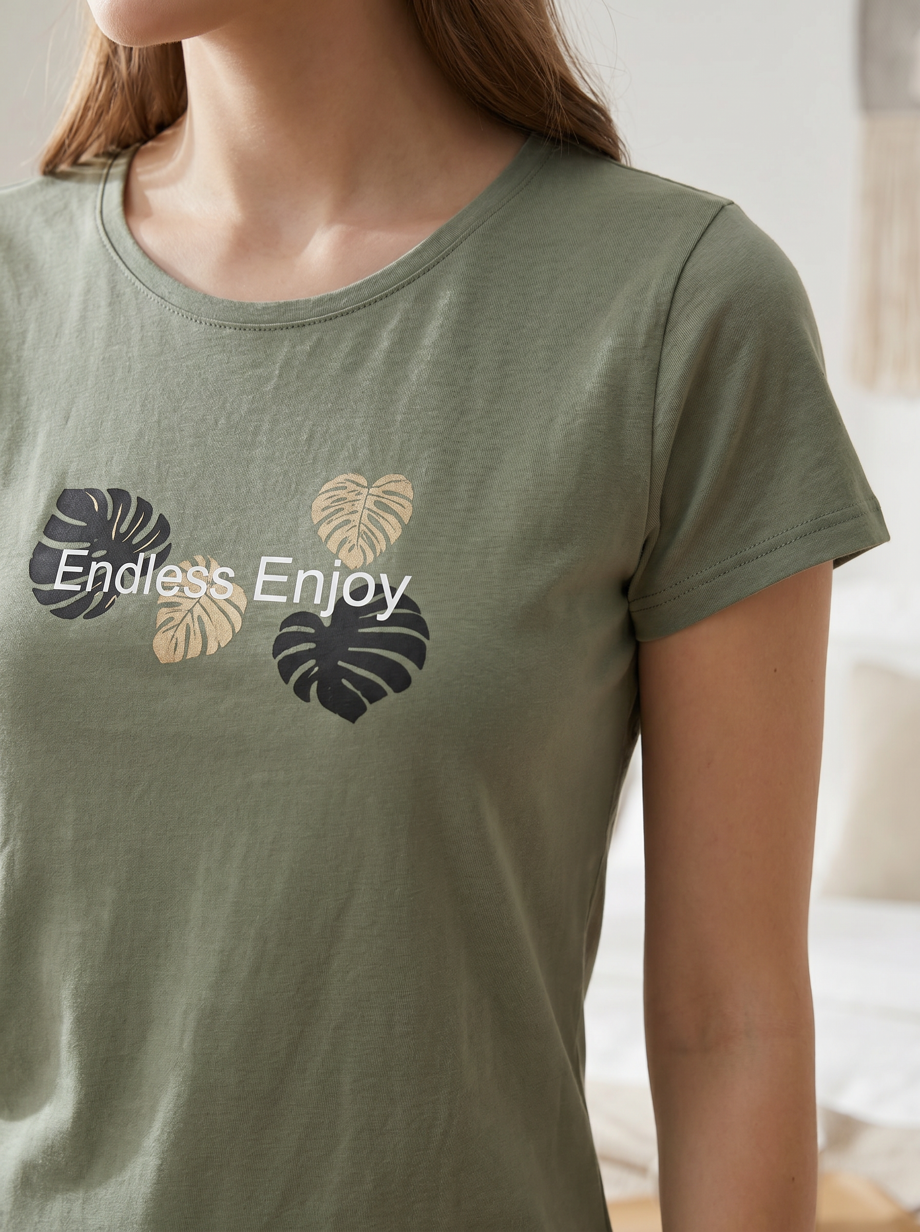 Cotton Top with Pyjama Night Suit - Olive Green - 5343A